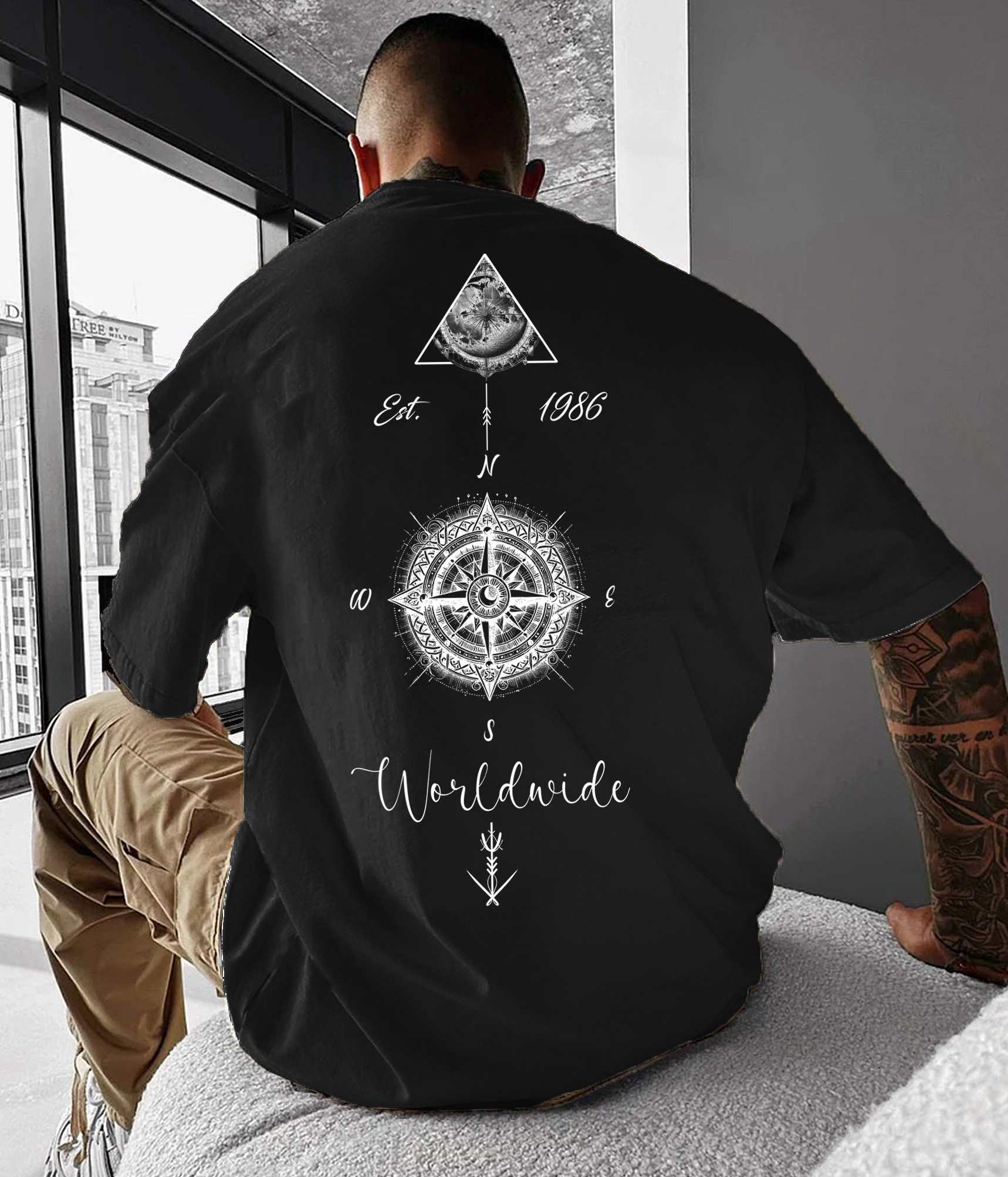 RMK T-Shirt Herren T-Shirt Basic Rundhals Kompass Welt aus Baumwolle günstig online kaufen