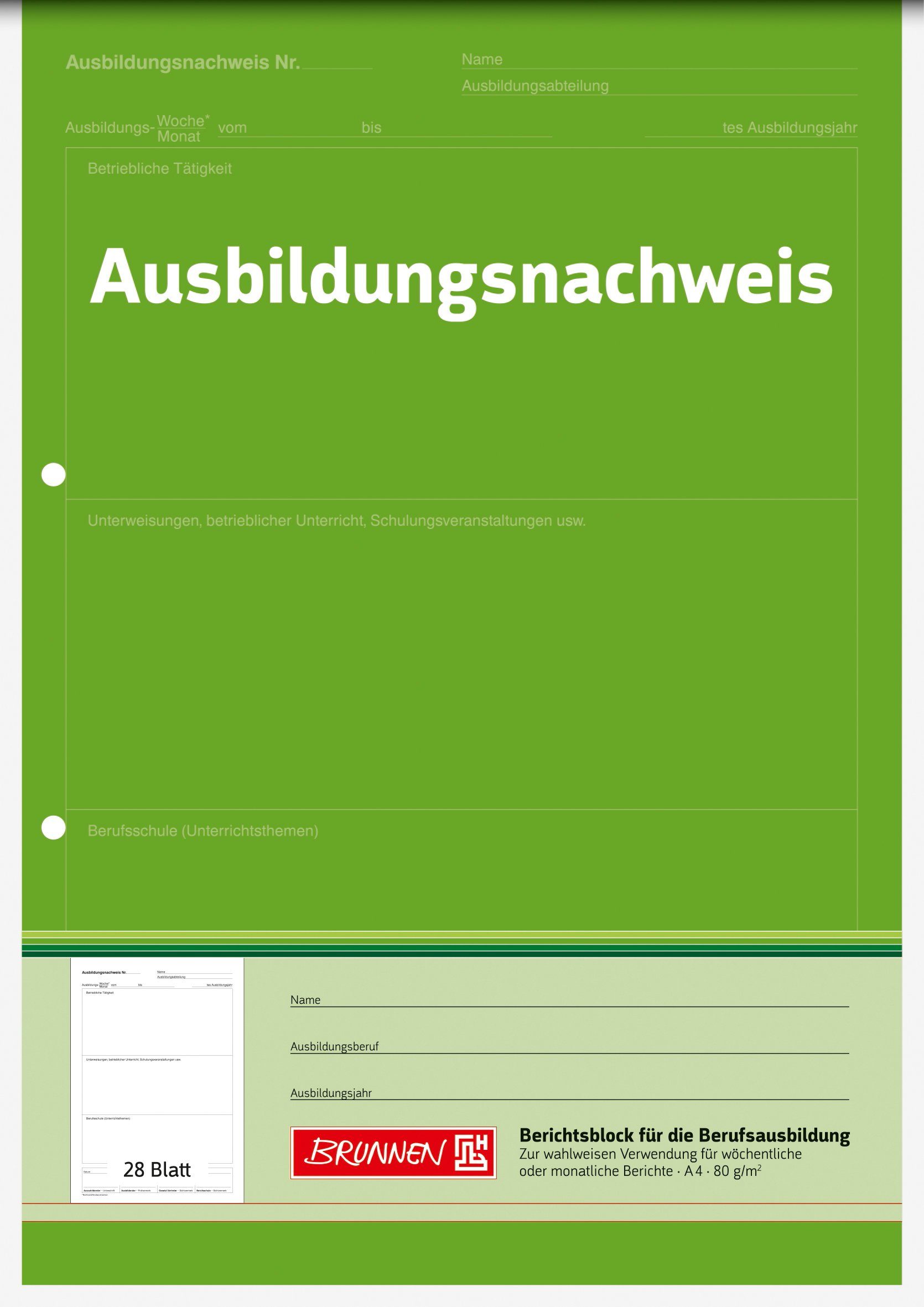 BRUNNEN Formularblock Ausbildungsnachweisblock A4 Vordruck zur wahlweisen Verwendung für Woc