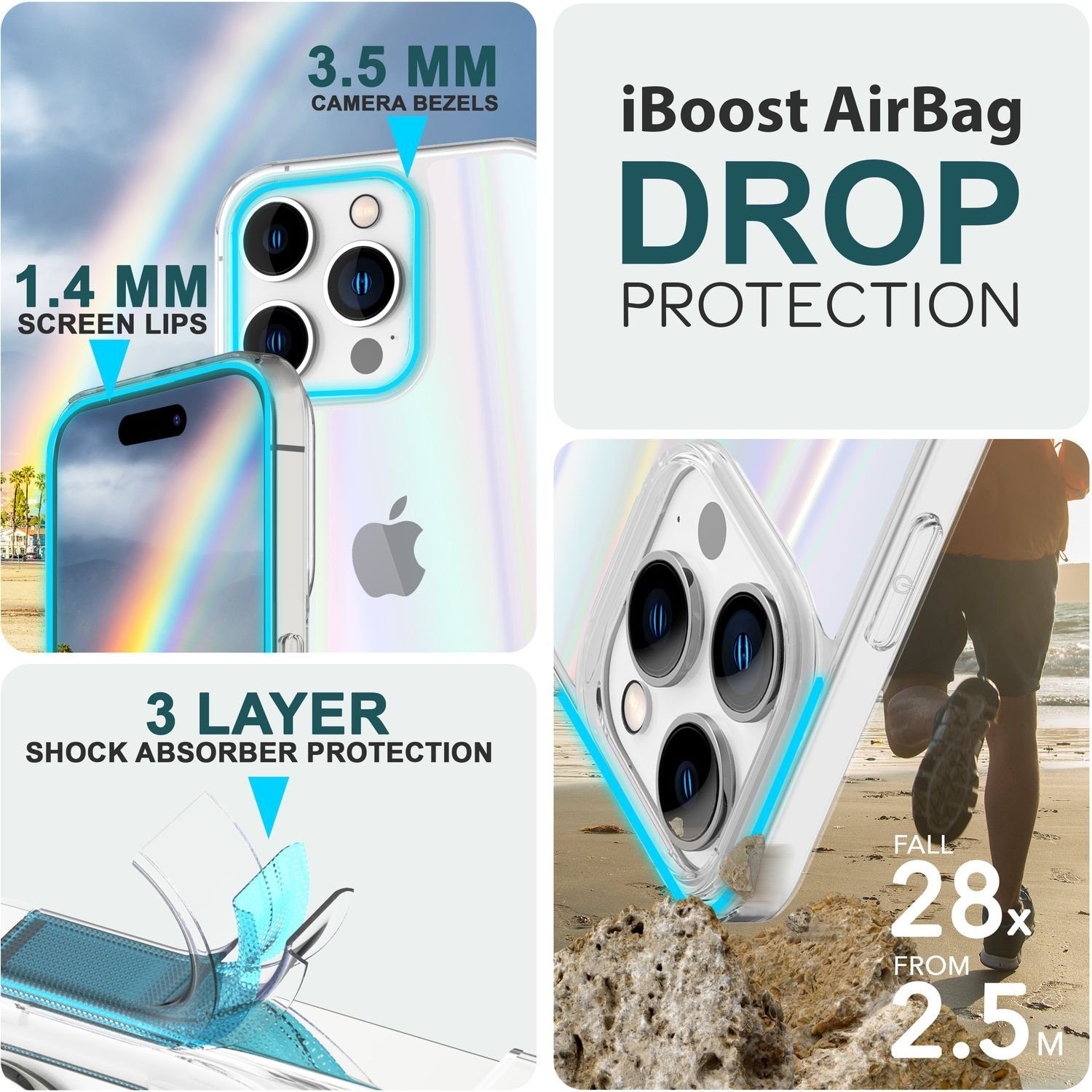 Nalia Smartphone-Hülle Apple iPhone 15 Pro Max 17 cm (6,7 Zoll), Klare Hartglas Hülle / Regenbogen Effekt / Bunt Glänzend / Kratzfest – Bild 2 von 5