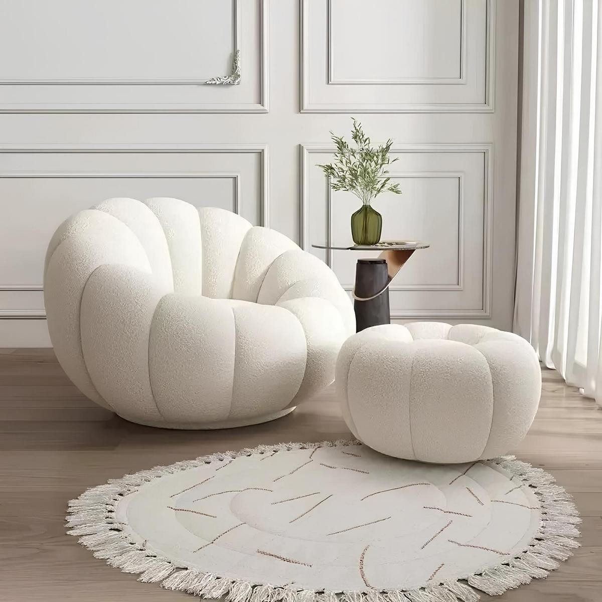 JVmoebel Sessel Beiger komprimierbarer Sessel mit Ottoman - stylisch und bequem