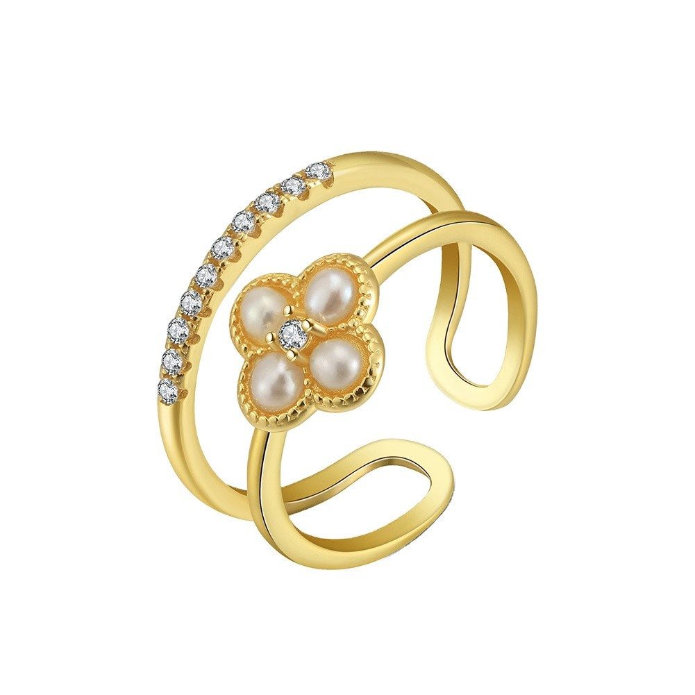 Runde Perlé Silberring zarter Kleeblatt Ring, Perlenring, 925 Sterling Silb günstig online kaufen