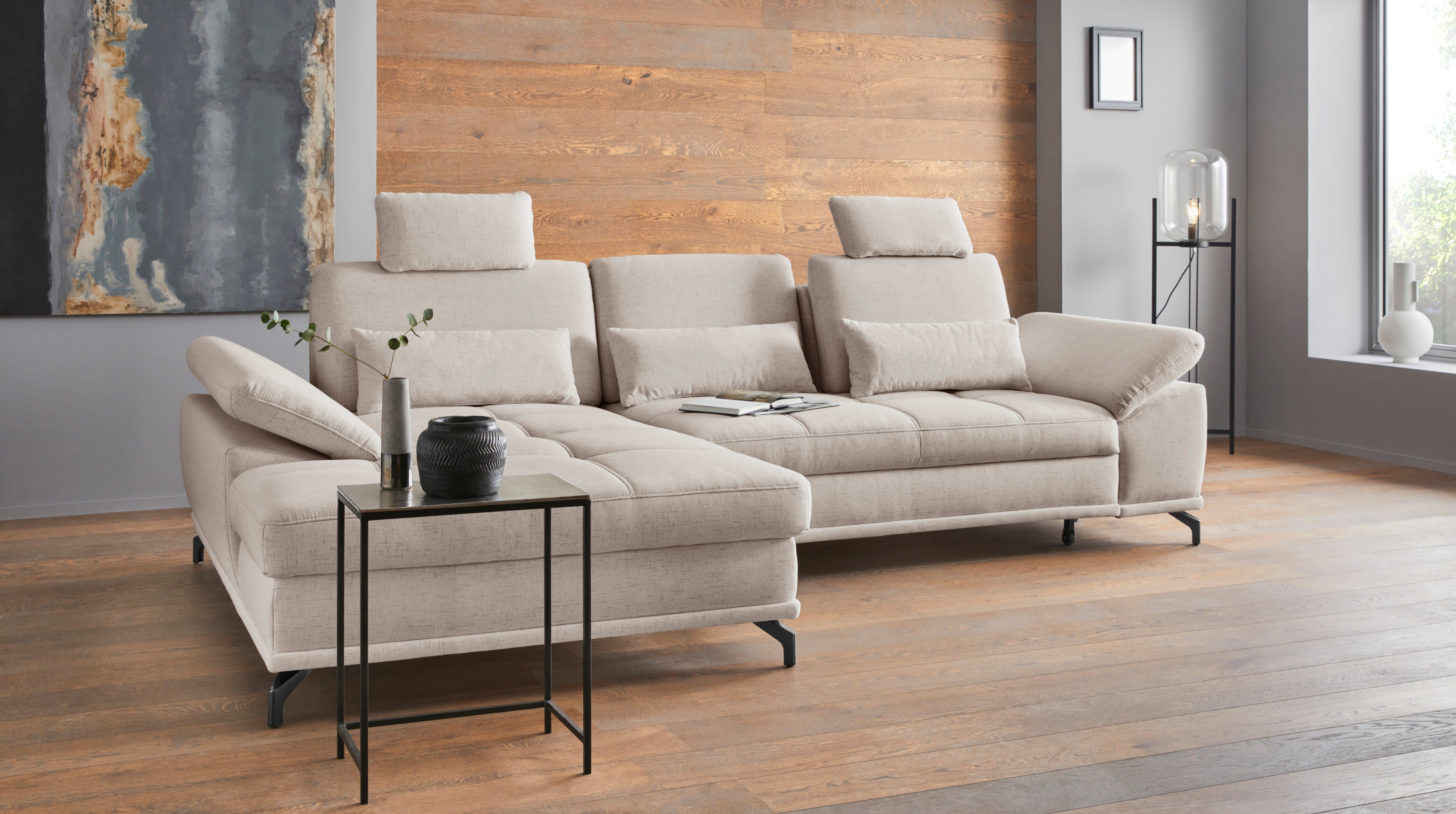 OTTO home Ecksofa Costello L-Form, Sitztiefen- & Armteilverstellung, 3 Nierenkissen, mit Schlaffunktion & Stauraum, Federkern