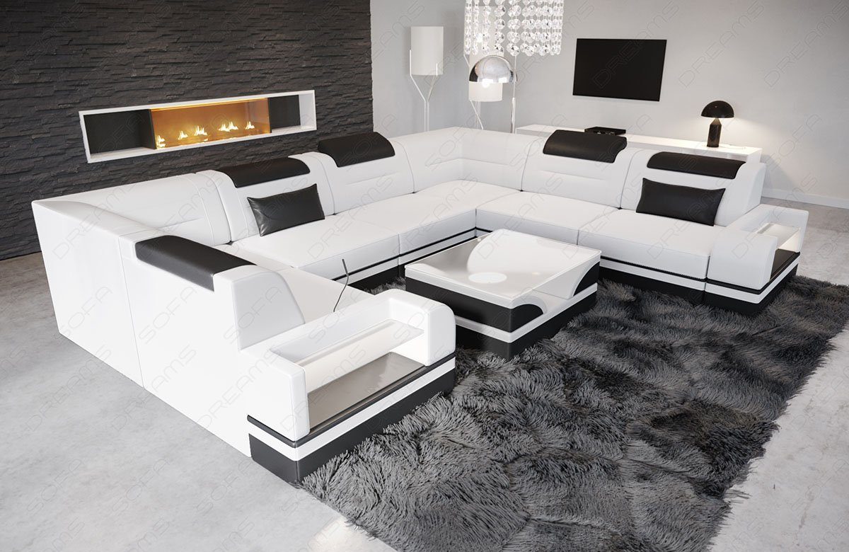 Sofa Dreams Ledersofa, Couch Wohnlandschaft U Trivento Form wahlweise Leder Sofa Bettfunktion Designer mit
