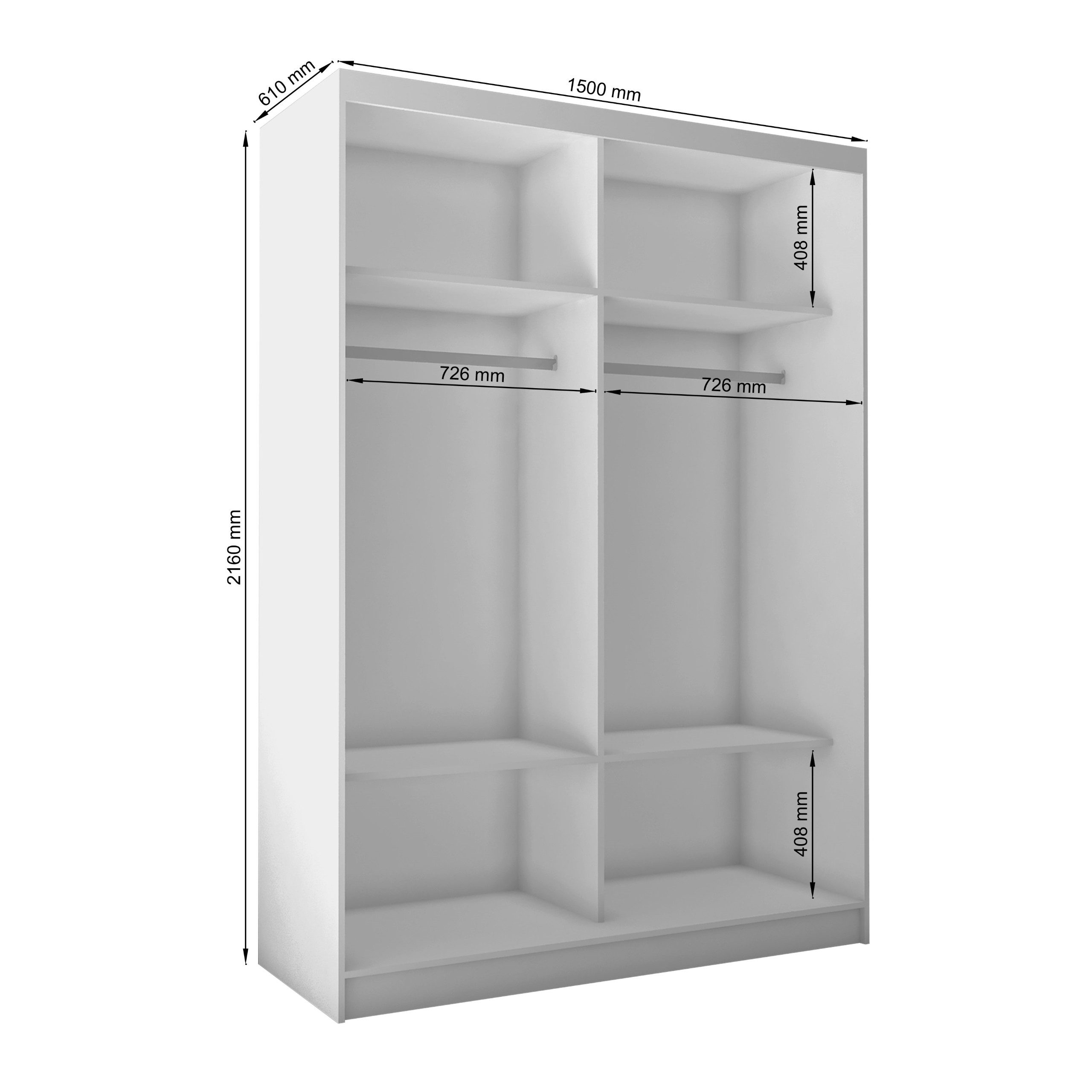 Masseno Schwebetürenschrank LAMELLO 150 cm Kleiderschrank 2 Türen Schlafzimmerschrank Grau