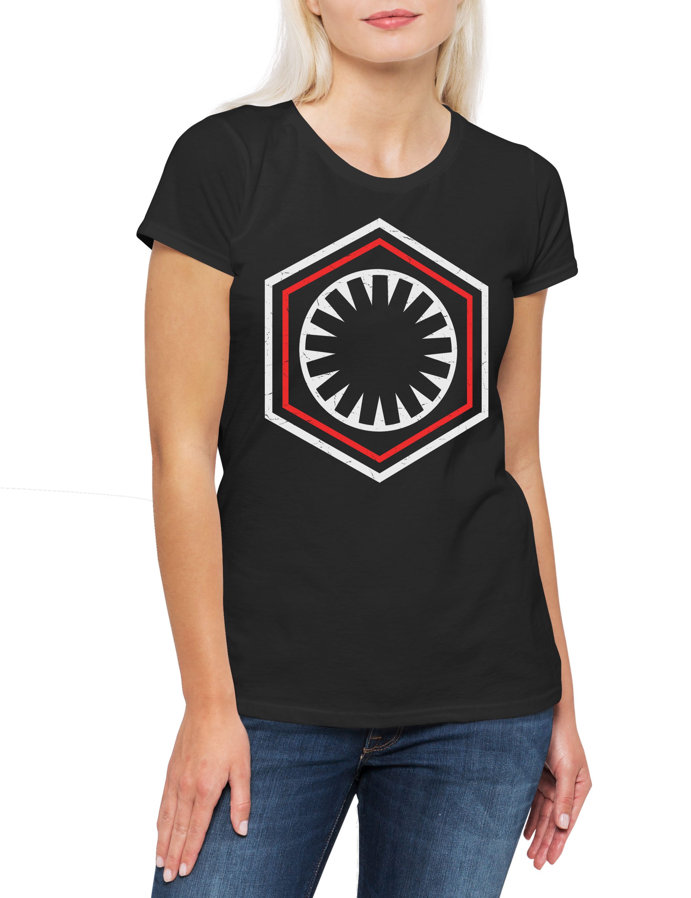 Print-Shirt First Order Logo Damen T-Shirt Wars Krieg Empire Imperium Star Sterne