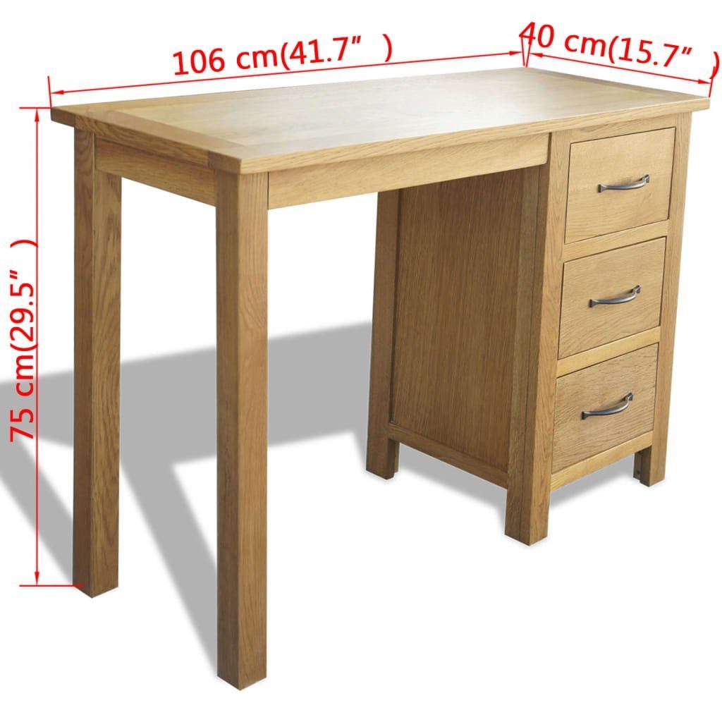 vidaXL Schreibtisch Schreibtisch mit 3 Schubladen cm Eiche 106x40x75 Massivholz