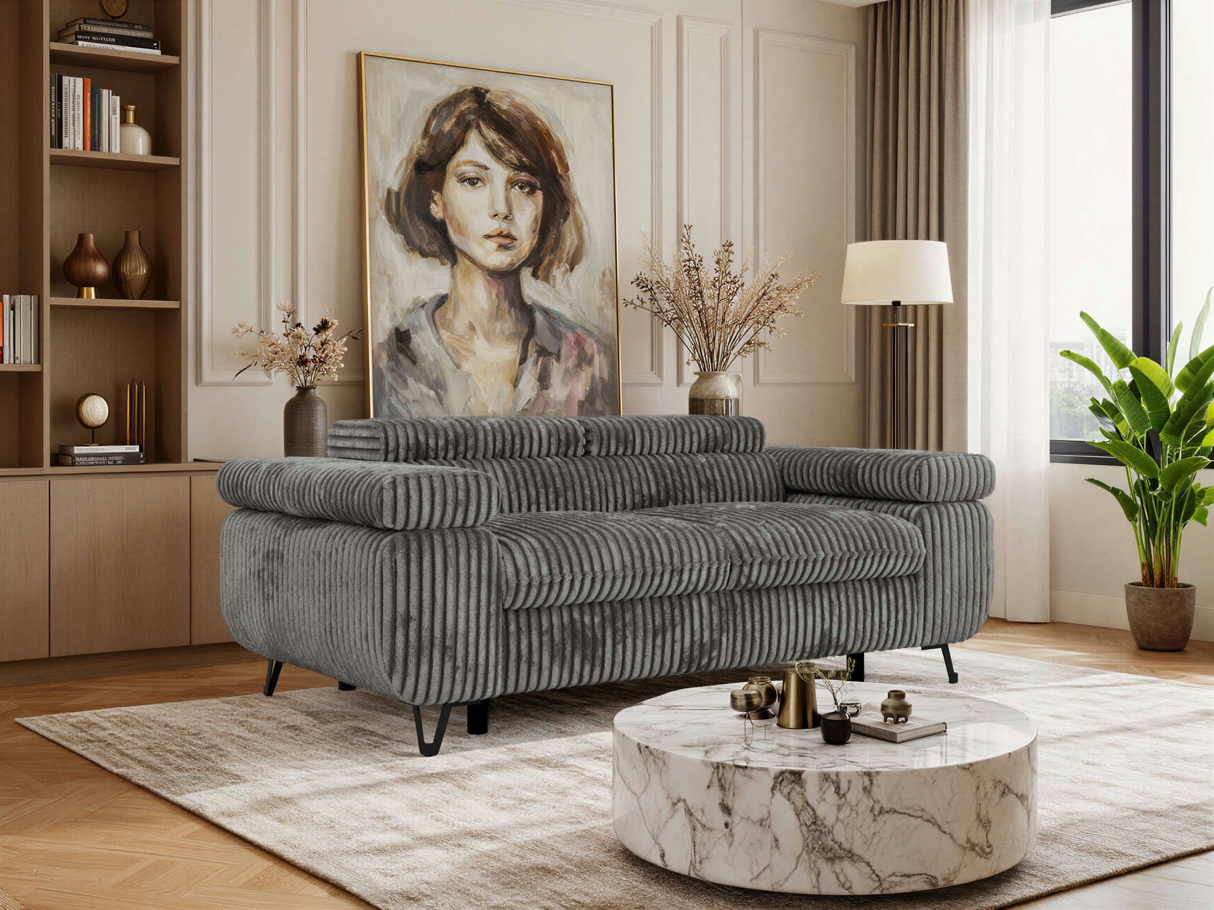 MKS MÖBEL Sofa PETER, Couch mit verstellbaren Armlehnen, 2-Sitzer Sofa, Wellenfedern