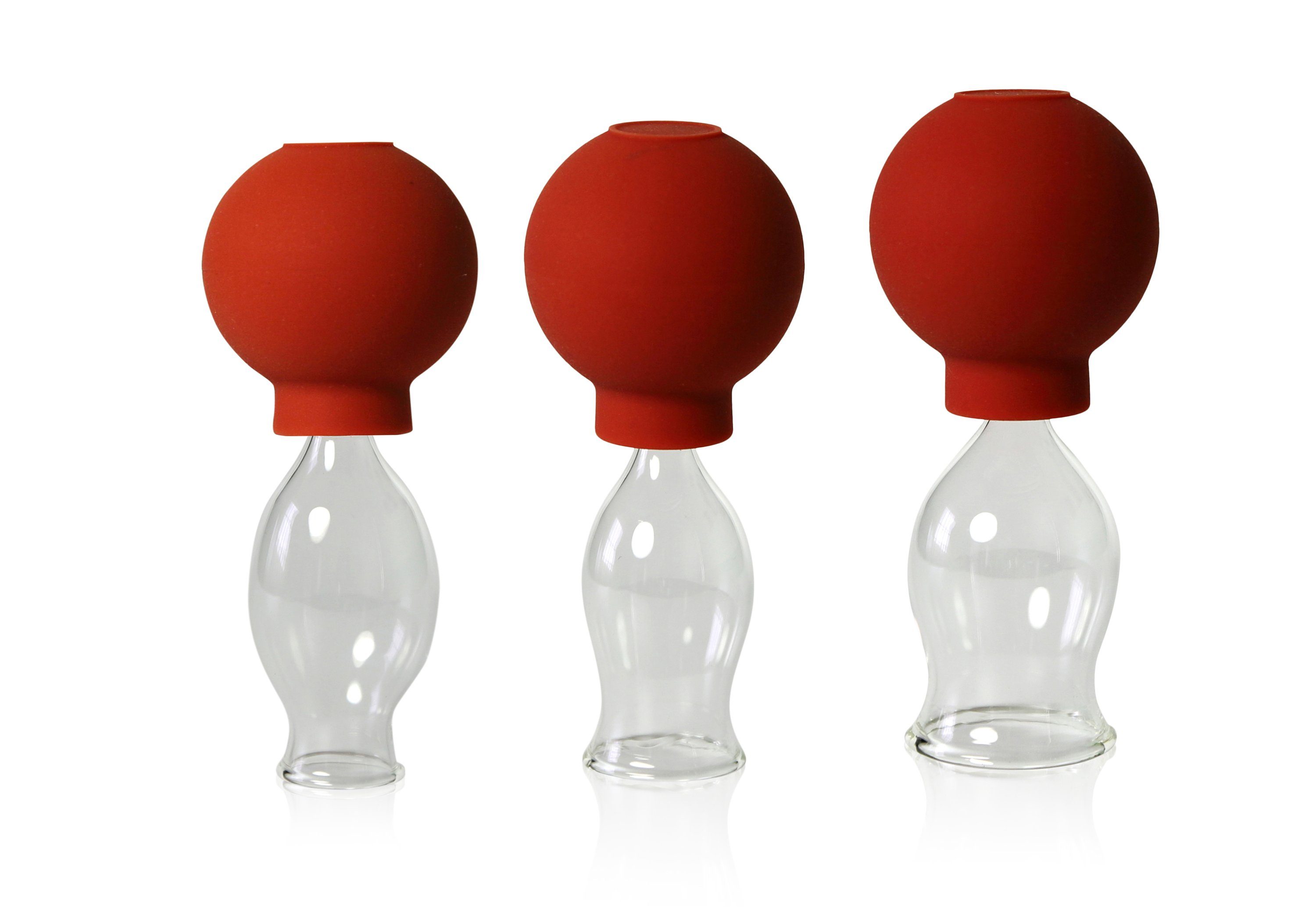 Lauschaer Glas Massagegerät Schröpfglas Schröpfgläser mit Saugball in vielen Größen aus Glas, 3-tlg.