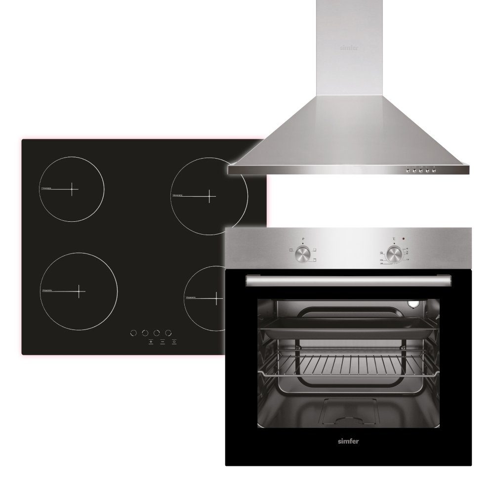 Simfer Backofen-Set ‎SMF-BO 6019 / SMF-BIH 5114 / SMF-CH 8662, mit  Seitengitter Teleskopauszug nachrüstbar, 60 cm, Touch-Bedienung, 4 Zonen  Glaskeramikkochfeld, 2-fach Verglasung