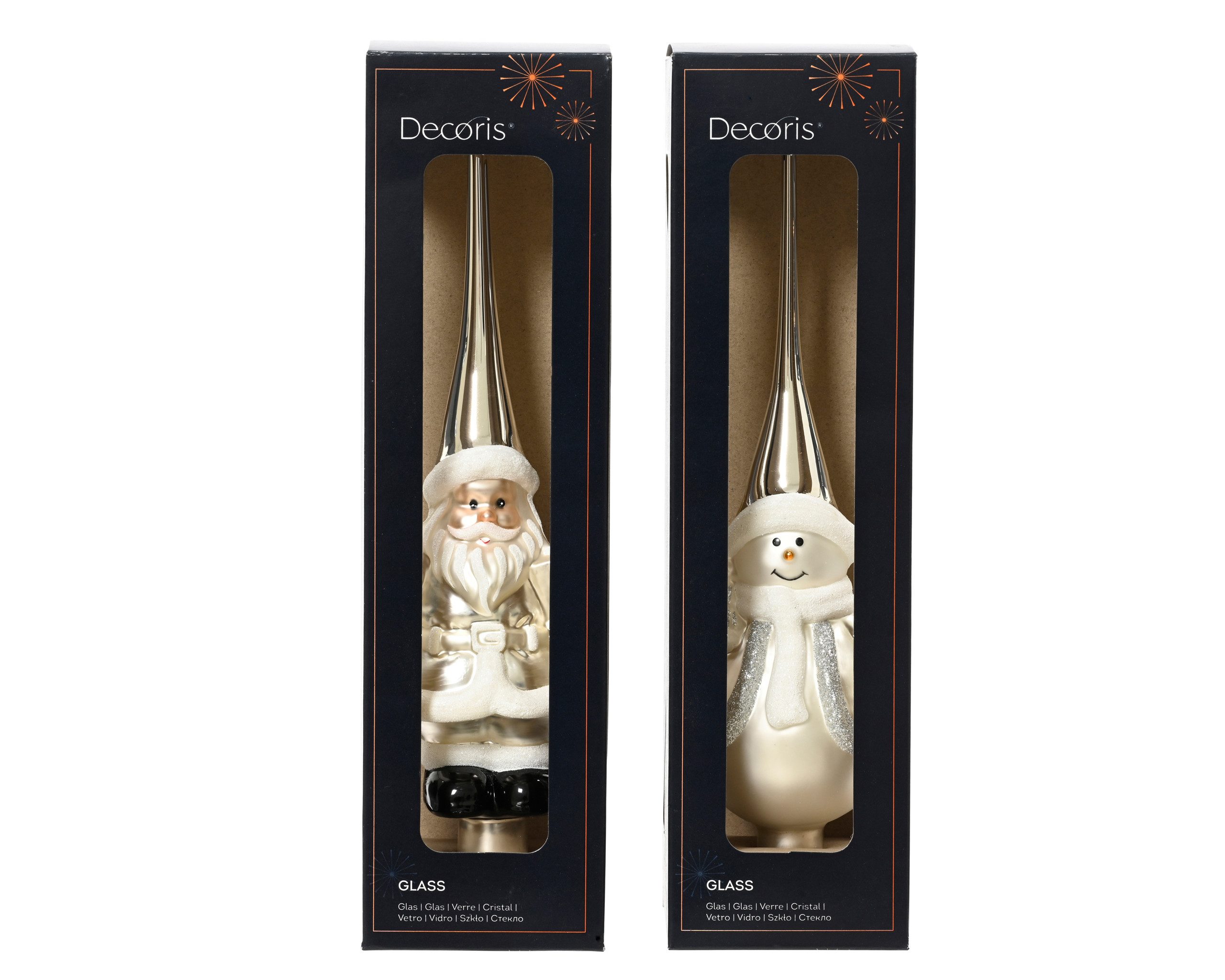 Kaemingk Christbaumspitze, Christbaumspitze Weihnachtsmann / Schneemann Glas 28cm 1 Stück sort.