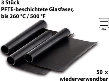 Rosenstein & Söhne Grillschale 3x Dauer-BBQ-Grillmatte Antihaft-Bratfolie aus Glasfaser Grillfolie