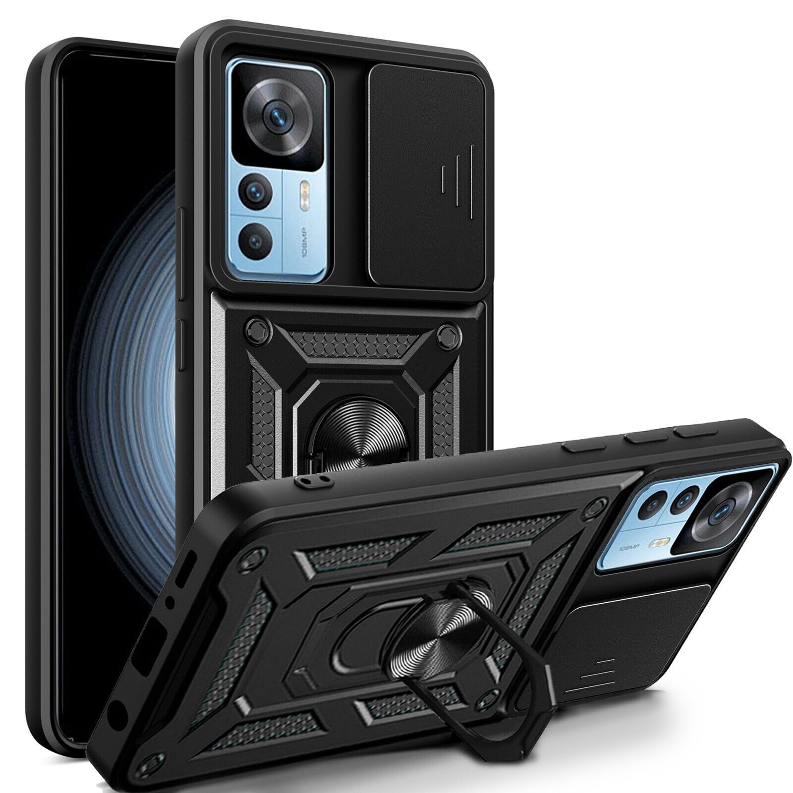 betterfon Handyhülle Panzerhülle für Xiaomi 12T / 12T Pro mit Kameraschutz & Ringhalter, Outdoorhülle mit Smartstand und Silikonkern