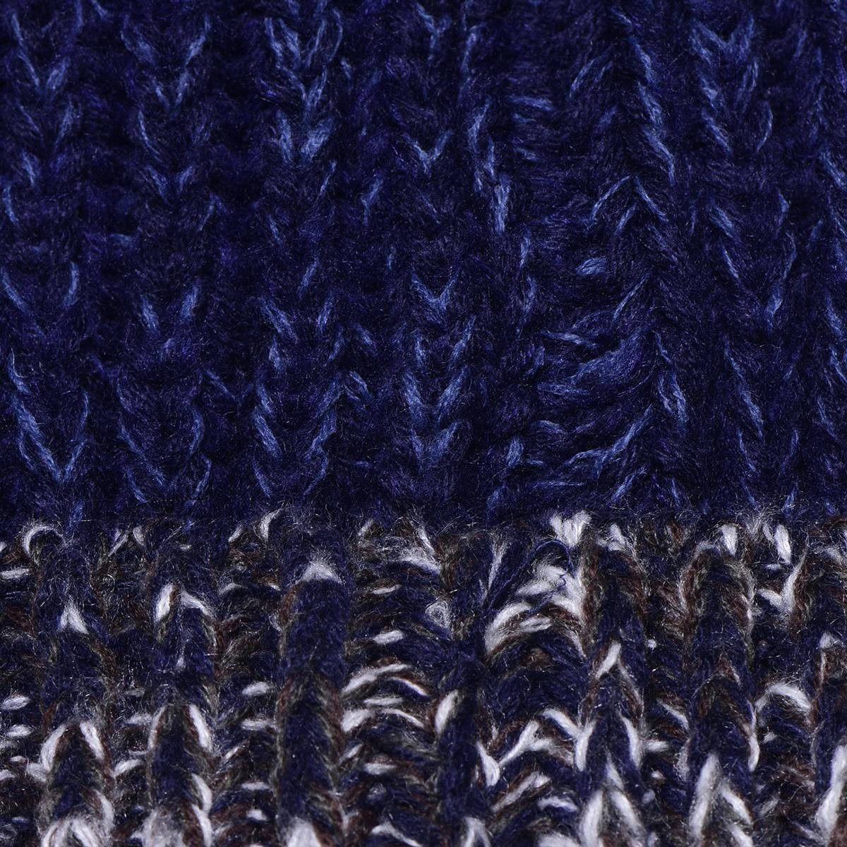 DonDon Beanie Damen Bommelmütze Strickmütze in Grobstrick blau-weiß-braun warm Wintermütze, (Packung, gefüttert Bommel, Farben 1-St) mit tollen