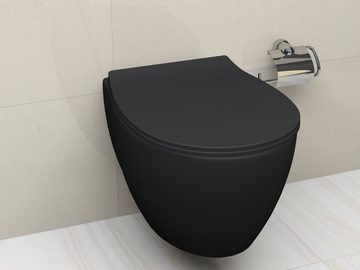 Aqua Bagno Tiefspül-WC spülrandlose Toilette Hänge WC schwarz matt inkl. Softclose Deckel