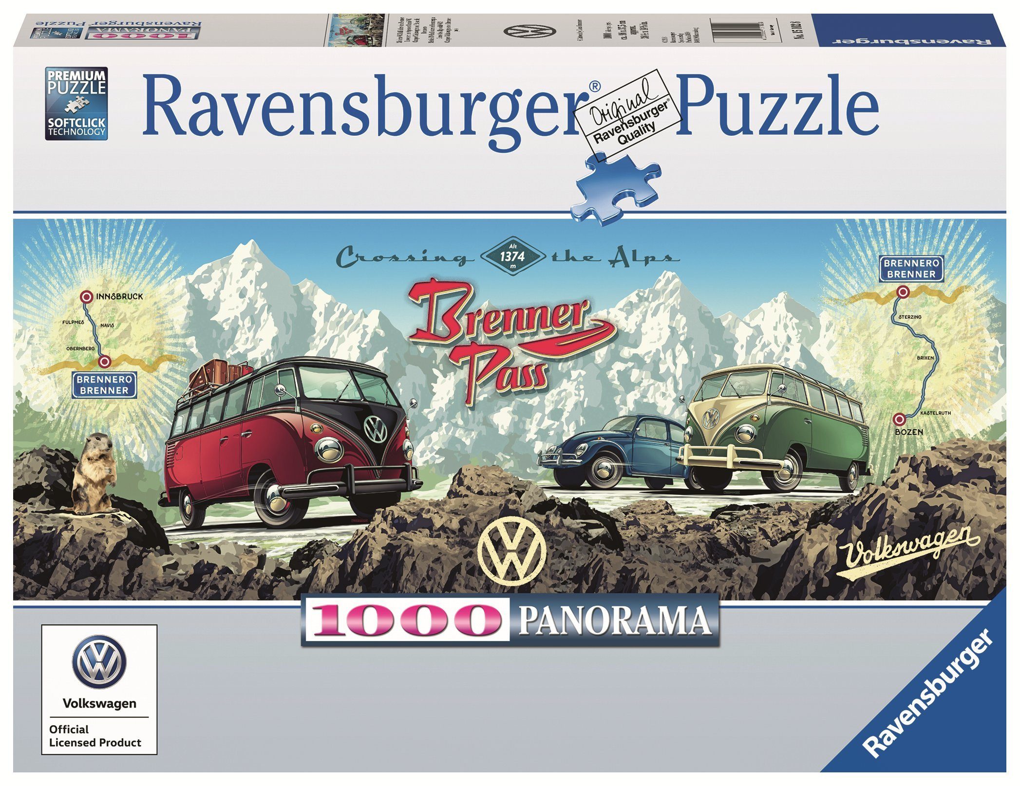 Ravensburger Puzzle VW Bulli über den Brenner 1000 Teile Panorama Puzzle, 1000 Puzzleteile, Made in Europe