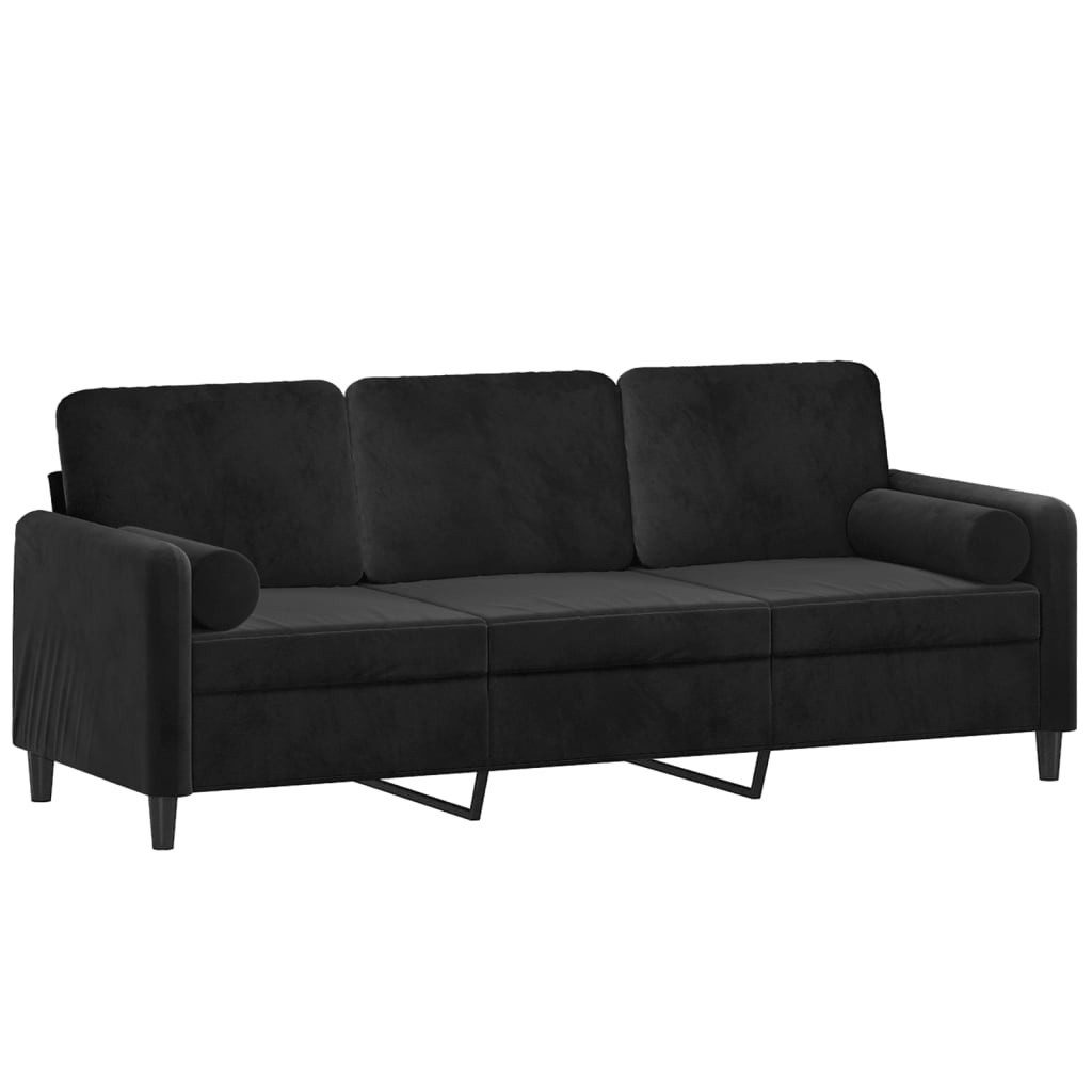 vidaXL Sofa 3-Sitzer-Sofa mit Zierkissen Schwarz 180 cm Samt, 1 Teile