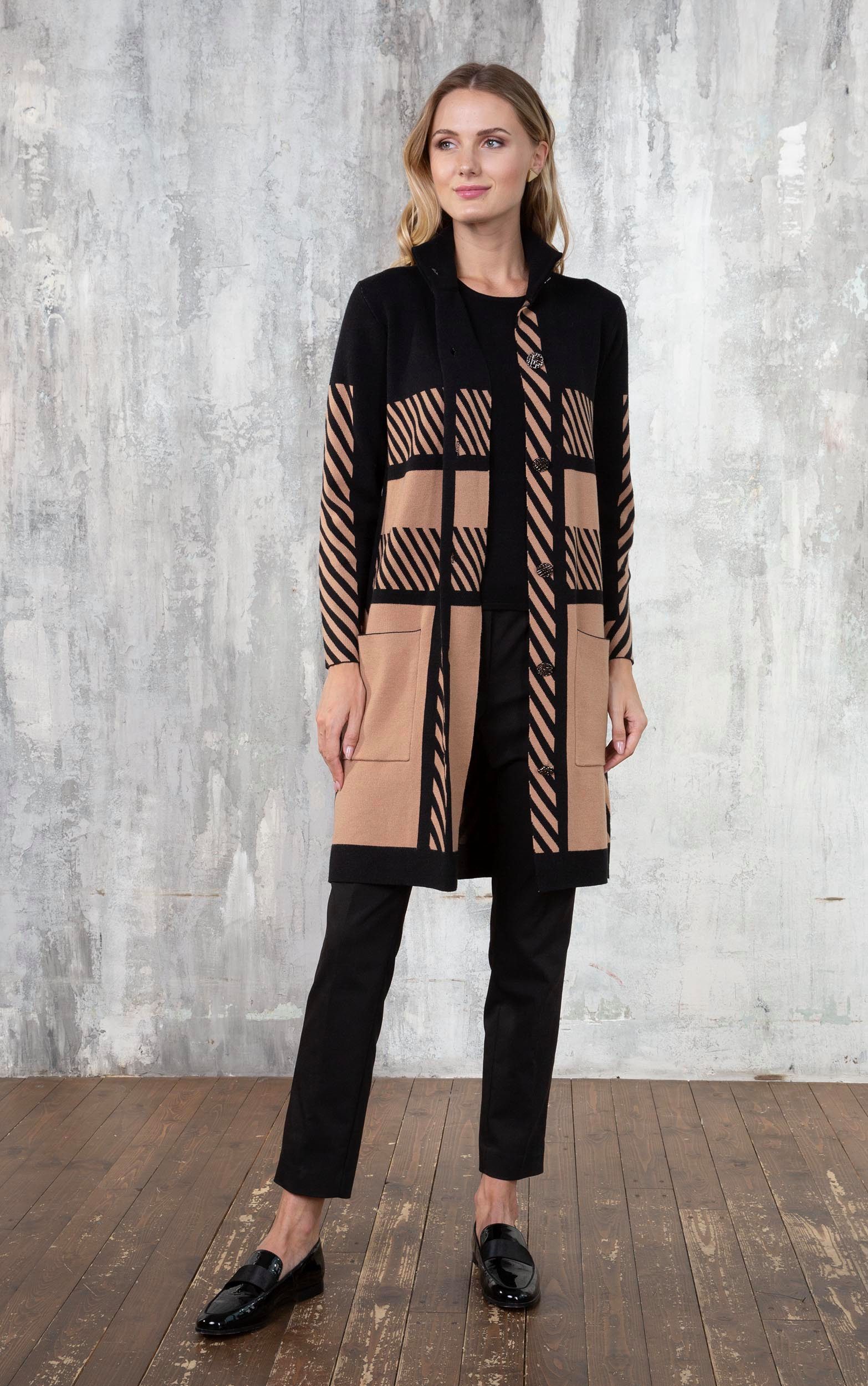 Passioni Cardigan Lange Jacke mit Stehkragen und Streifen günstig online kaufen