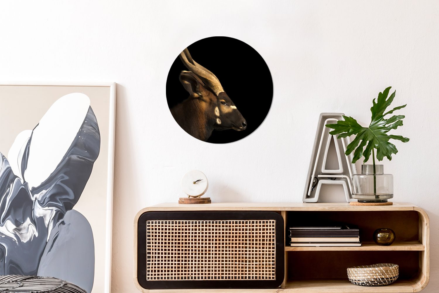 auf St), Kreis (1 Rundes Hintergrund, Wandbild, Forex, schwarzem 30x30 cm Bongo-Antilope MuchoWow Wohnzimmer, Wanddekoration Gemälde