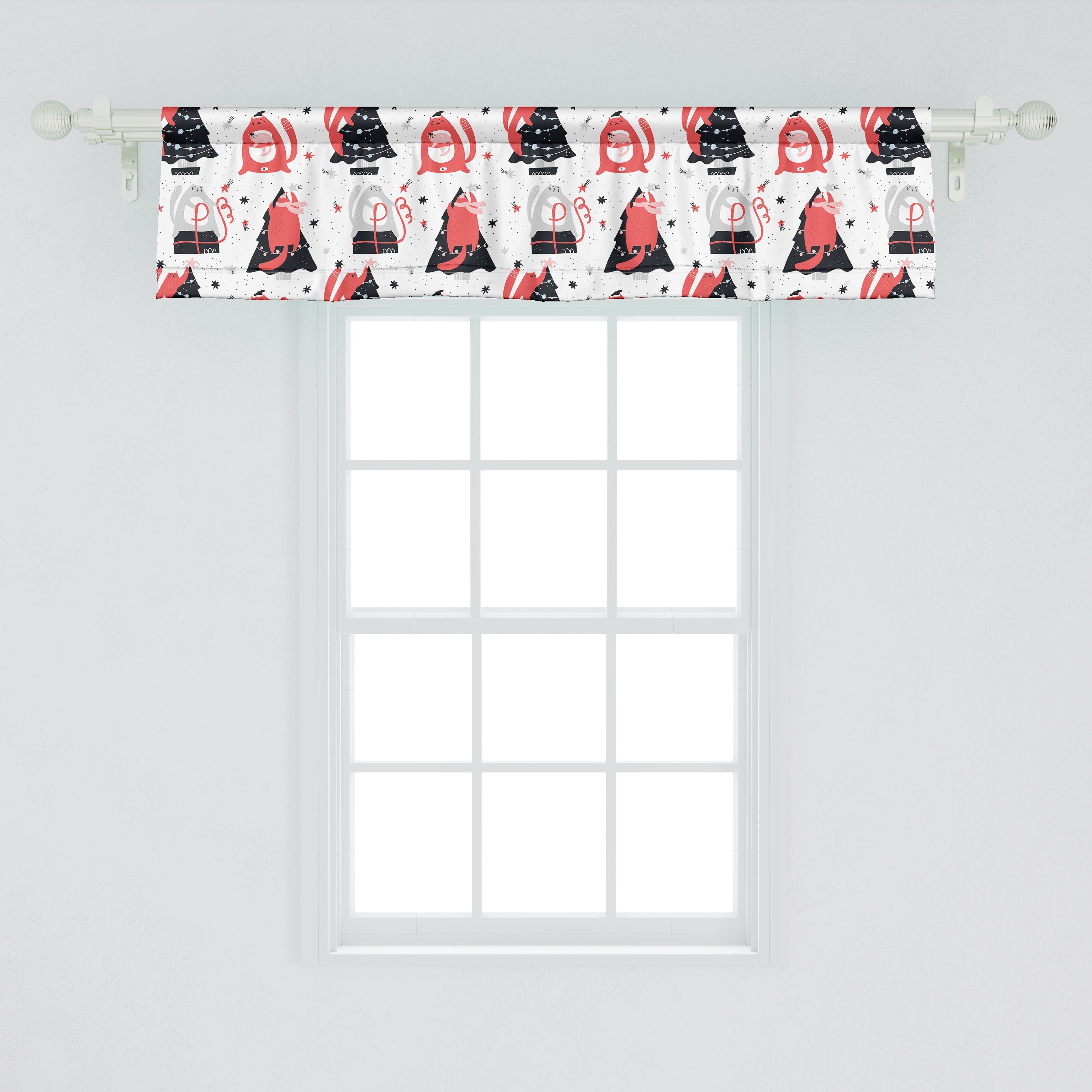 Scheibengardine Vorhang Weihnachten für Schlafzimmer auf Stangentasche, Winter Vorbereitung Volant Küche Abakuhaus, mit Microfaser, Dekor Katzen