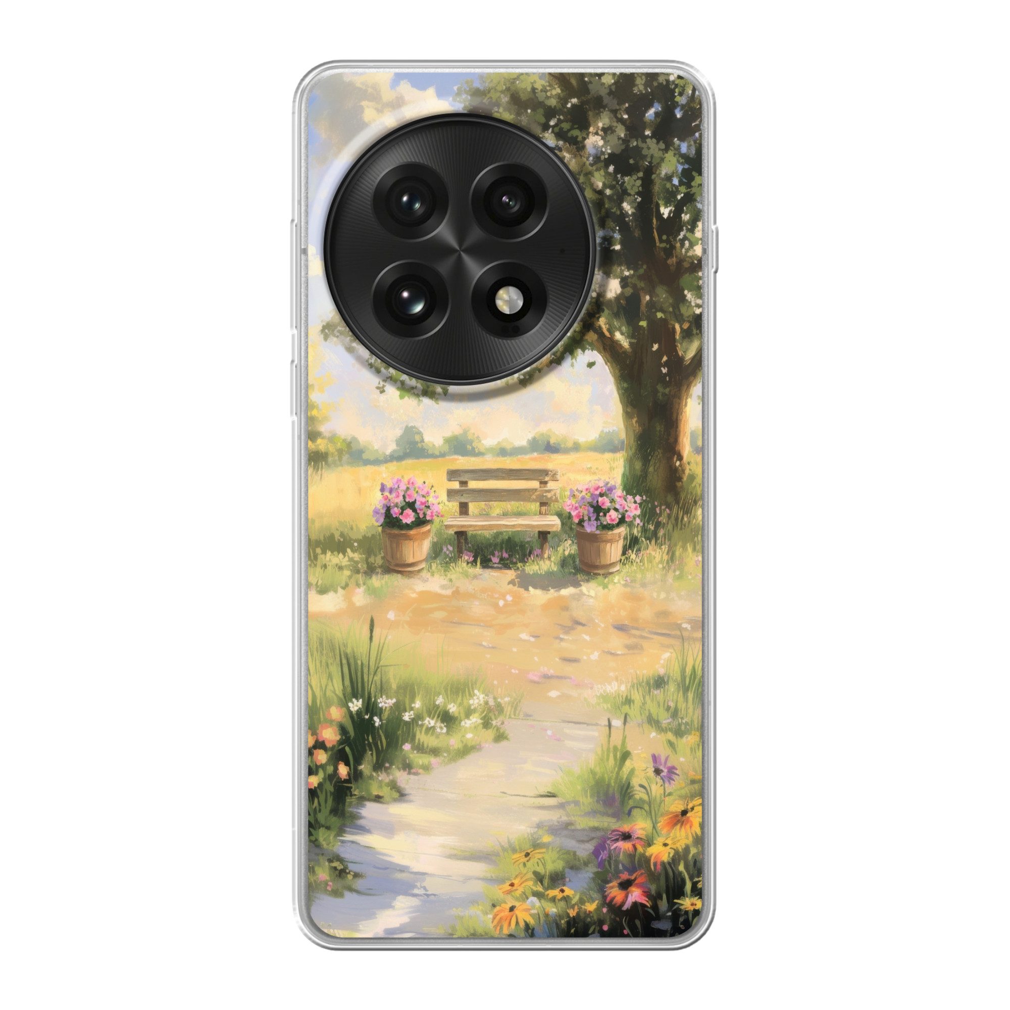 MuchoWow Handyhülle für OnePlus 13 Holzbank - Blumentöpfe - Landschaft, Phone Case, Silikon, Schutzhülle Dünn