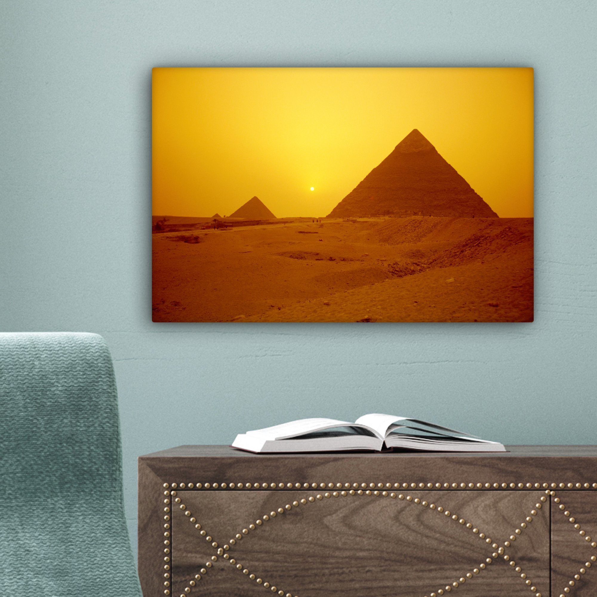 OneMillionCanvasses® cm über den Sonnenuntergang Wanddeko, Pyramiden, (1 Leinwandbild 30x20 Aufhängefertig, Wandbild St), Leinwandbilder,