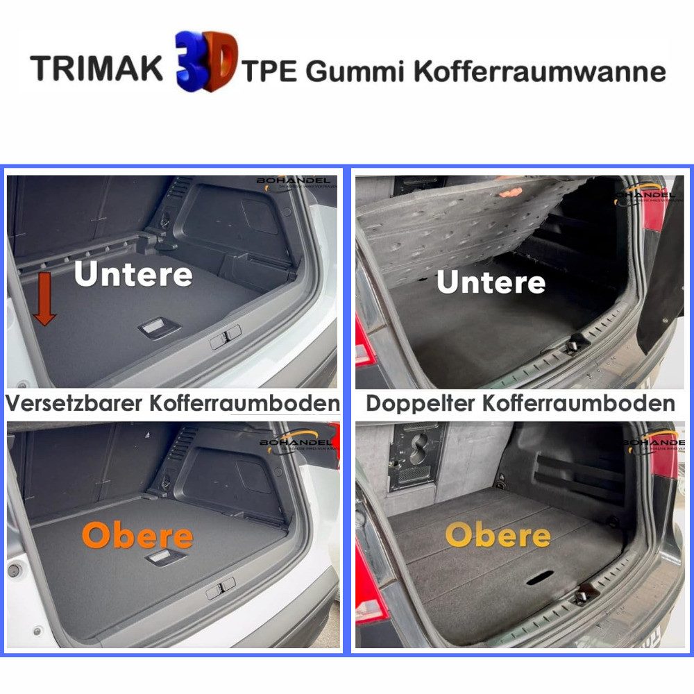 Trimak Passform-Fußmatten Oder Kofferraumwanne Oder Set kompatibel mit MG EV, MG4 Luxury ab 2022 Untere Kofferraummatte TPE Antirutschmatte