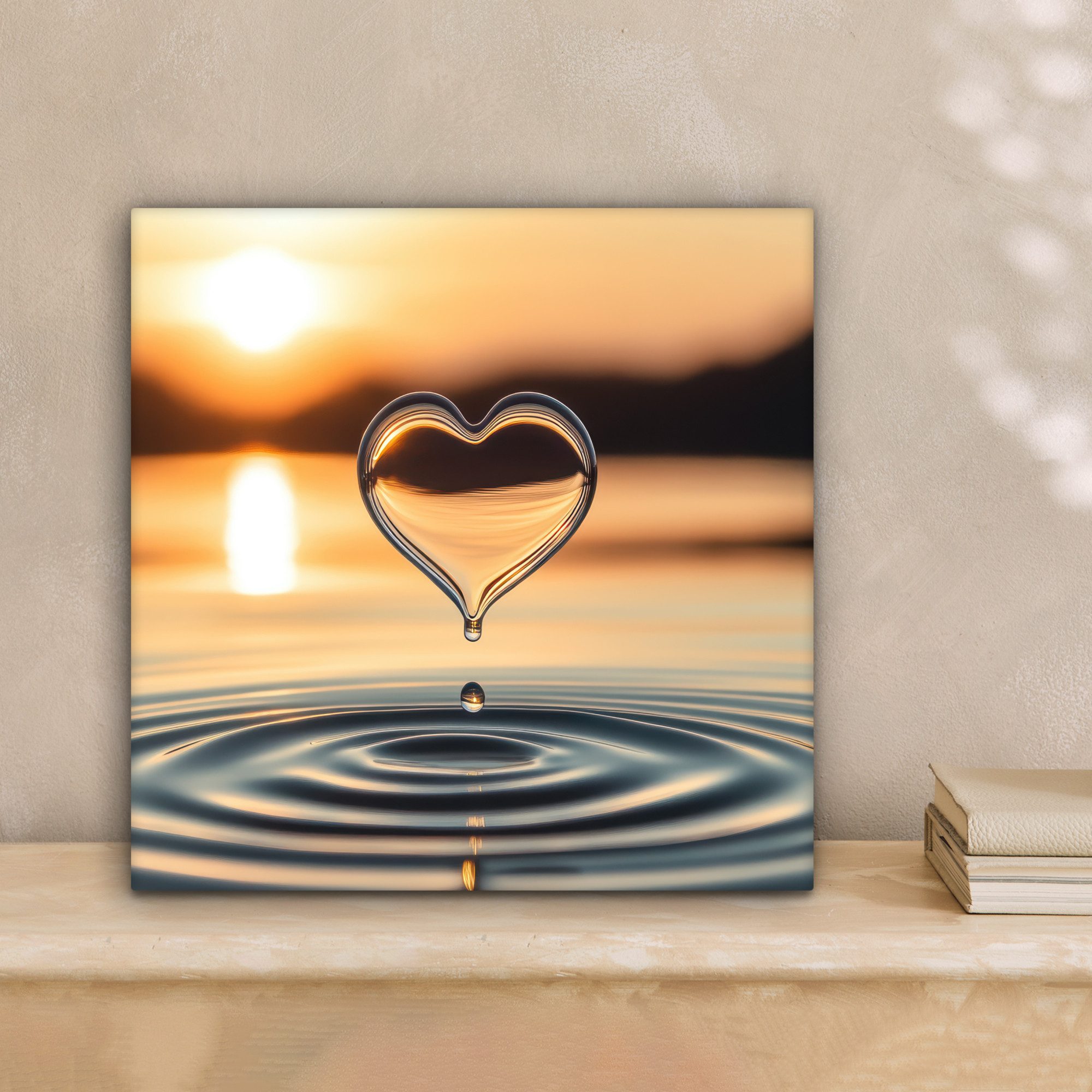 OneMillionCanvasses® Leinwandbild Herz - Wasser - Sonnenuntergang - Natur - günstig online kaufen