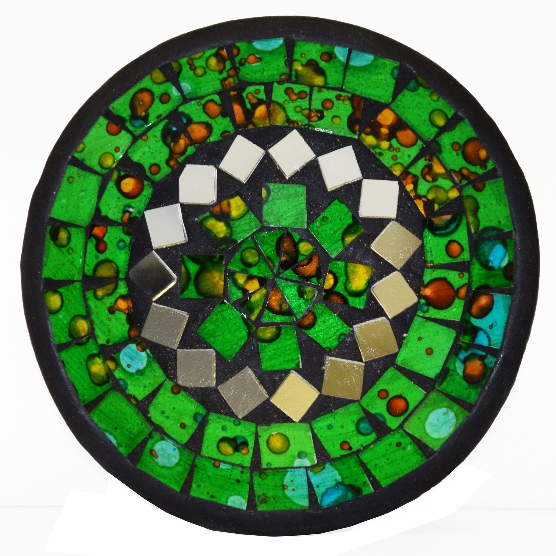 SIMANDRA Dekoschale Mosaik Schale Rund mit Spiegel ø ca. 12 cm (1 Stück) Grün