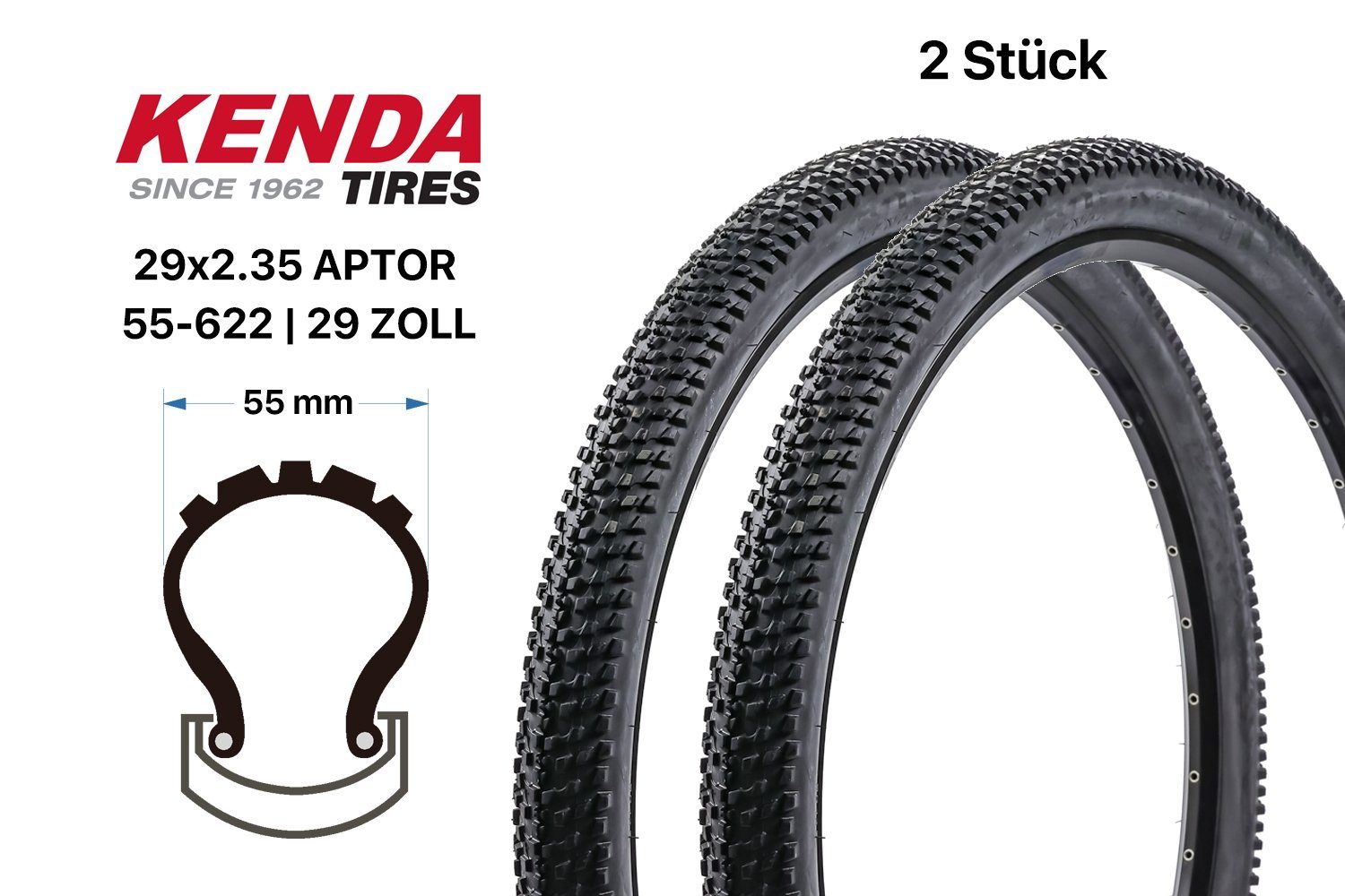 KENDA Fahrradreifen 2 Stück 29 Zoll KENDA APTOR Fahrrad Reifen SET 55-622 MTB Cross 29x2.3, (2-tlg)