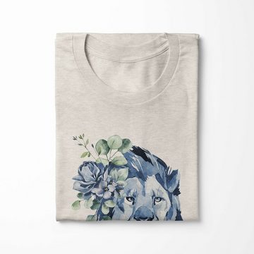 Sinus Art T-Shirt Herren Shirt 100% gekämmte Bio-Baumwolle T-Shirt Aquarell Löwe Blumen Motiv Nachhaltig Ökomode aus (1-tlg)