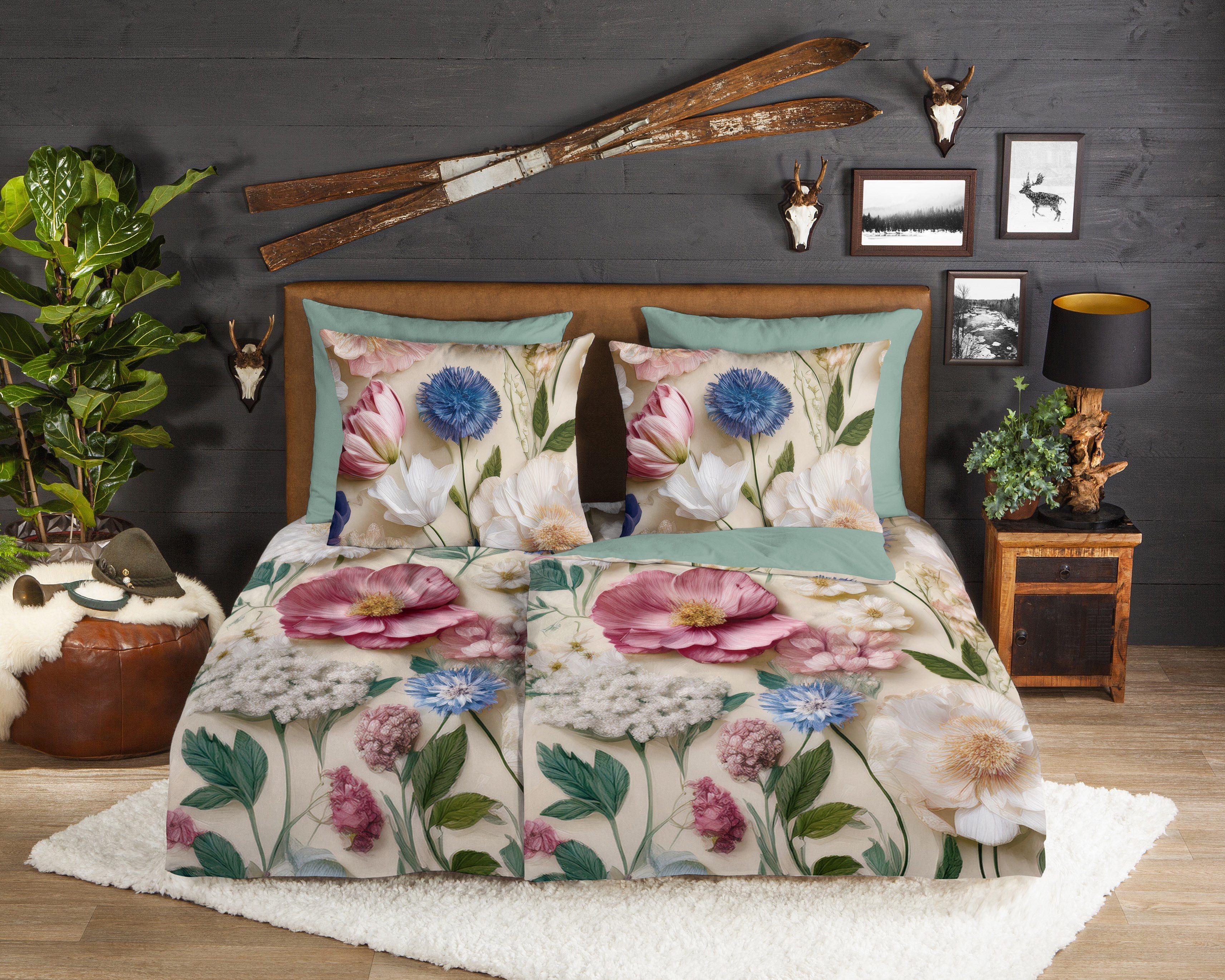 good morning Wendebettwäsche Zelma, Biber, Flanell, 2 teilig, Flanell, Biber, Winter, Warm, Reißverschluss, Wendeoptik, Blume