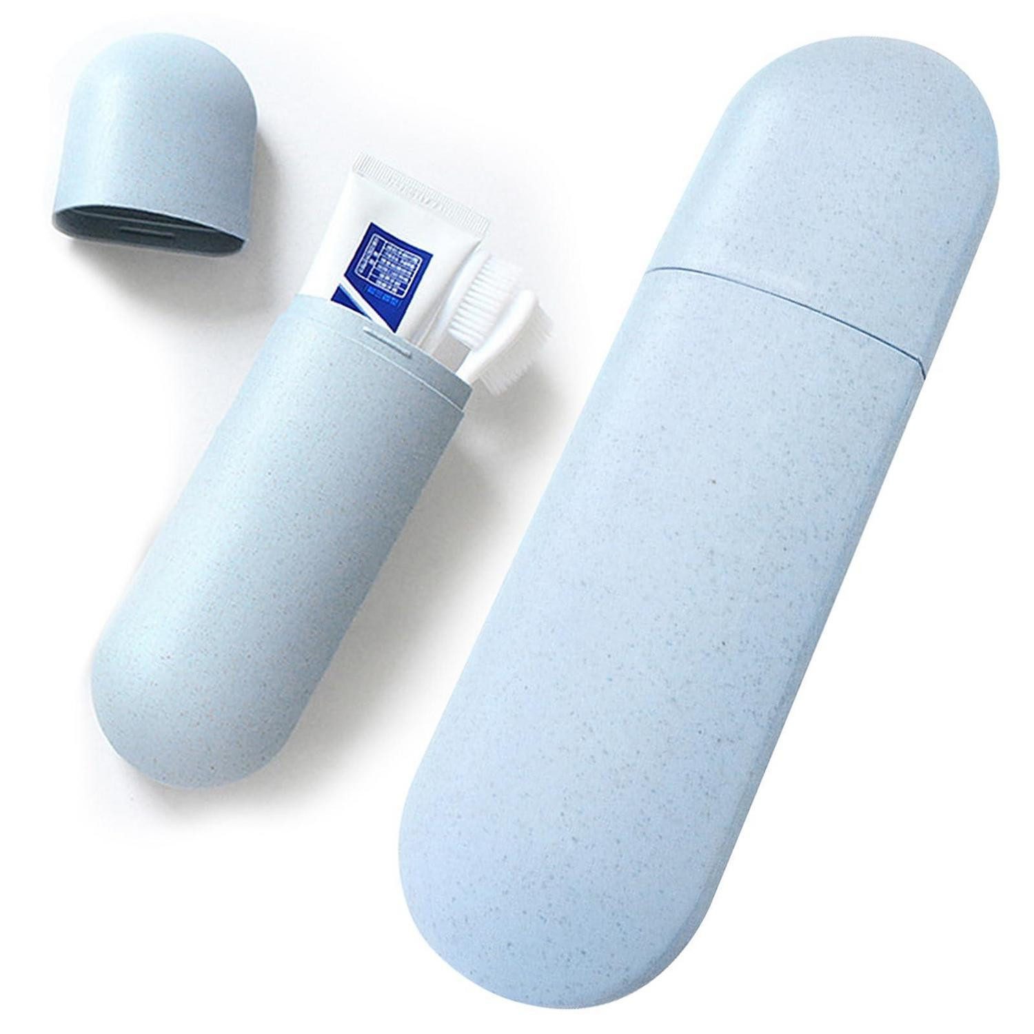 LuxusKollektion Zahnputzbecher Zahnbürsten Etui Reise Blau
