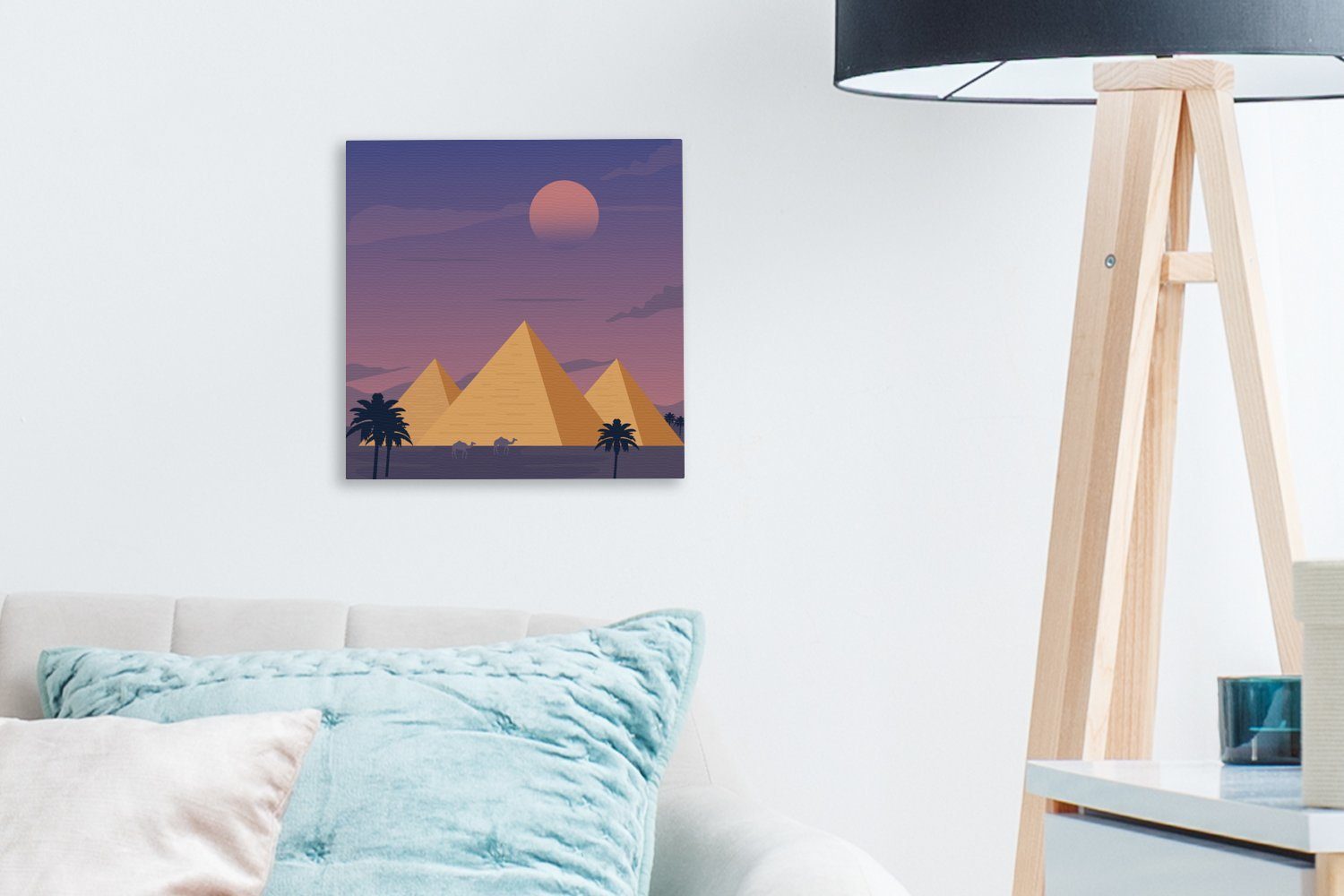 OneMillionCanvasses® Leinwandbild Illustration der von Wohnzimmer Abend, Pyramiden Gizeh für Leinwand (1 Schlafzimmer am Bilder St)