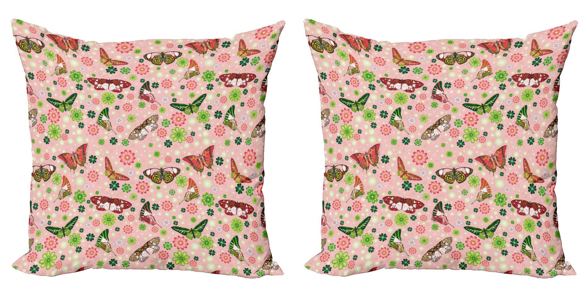 Kissenbezüge Modern Accent Doppelseitiger Digitaldruck, Abakuhaus (2 Stück), Natur Schmetterlinge Shamrocks