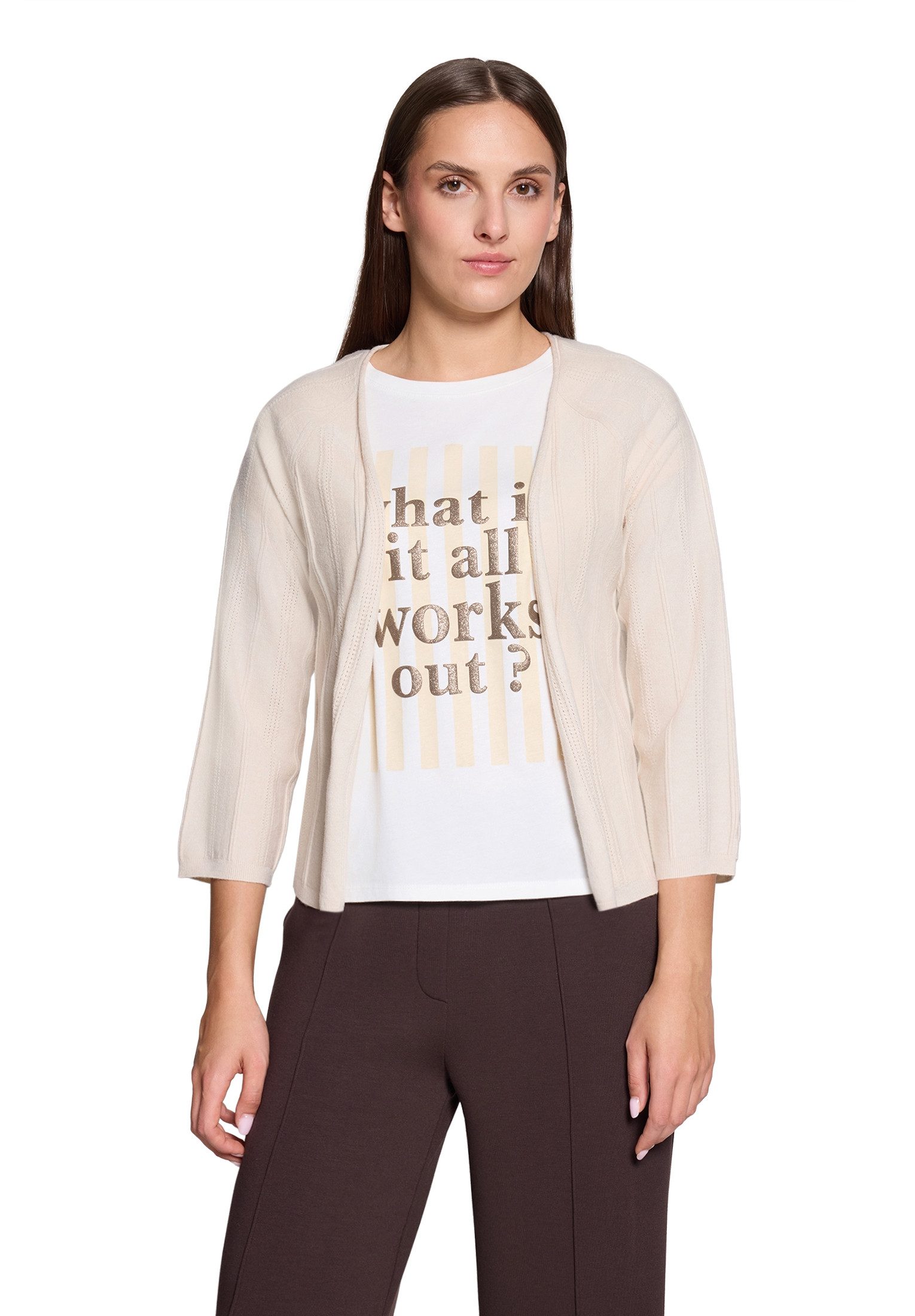 Cartoon Strickjacke Damen mit Rundhalsausschnitt (1-tlg)