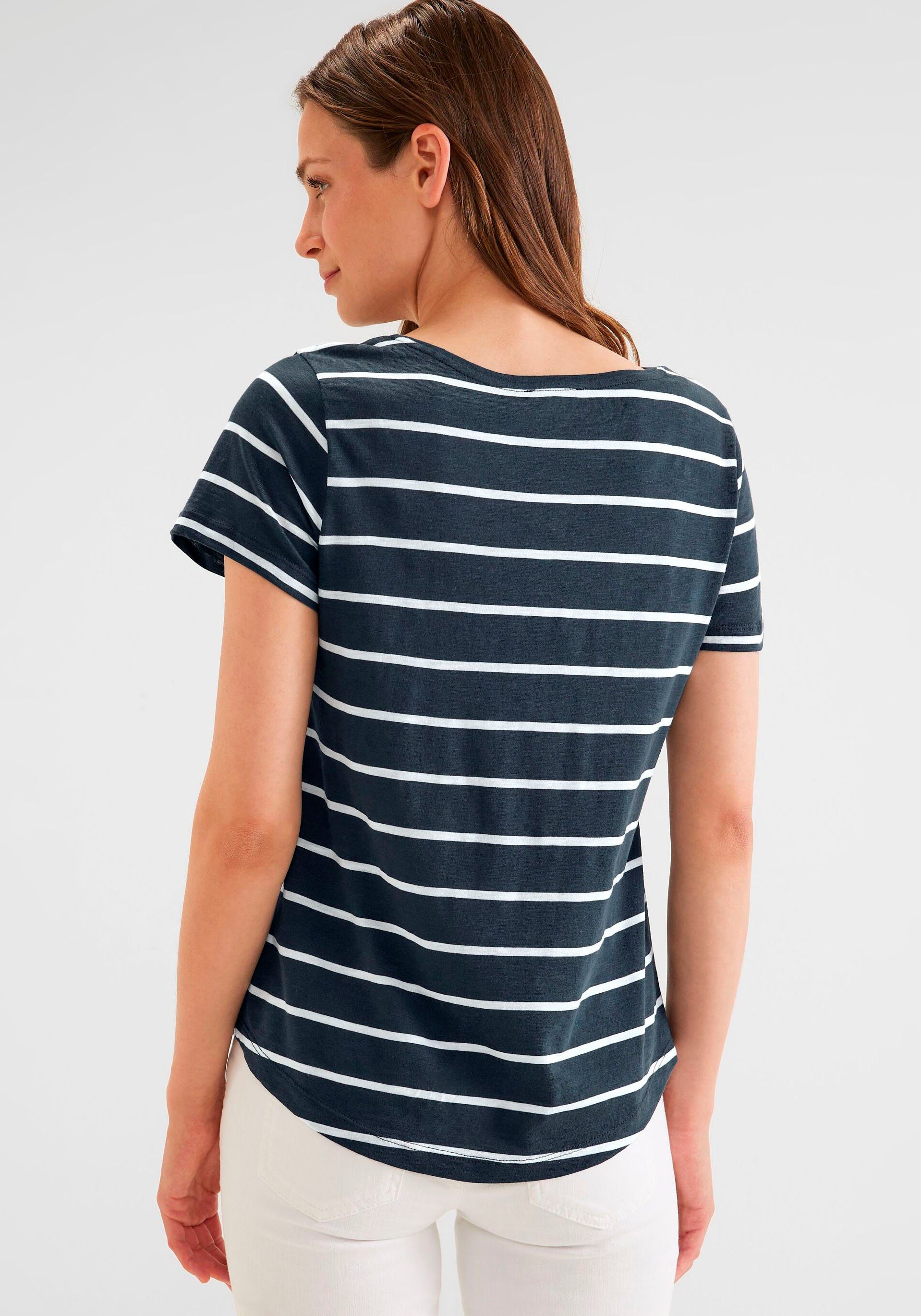 STREET ONE T-Shirt mit abgerundetem V-Ausschnitt, Kurzarm und verlängertes  Rückenteil für einen lässigen Look | V-Shirts