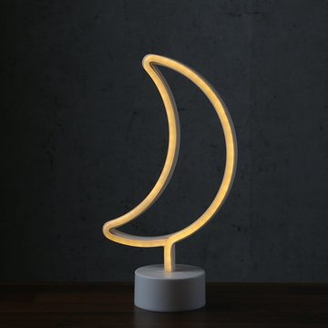 SATISFIRE LED Dekolicht LED Neonlicht Mond warmweiß Neonschild Leuchtfigur Batterie USB 30cm, warmweiß (2100K bis 3000K)