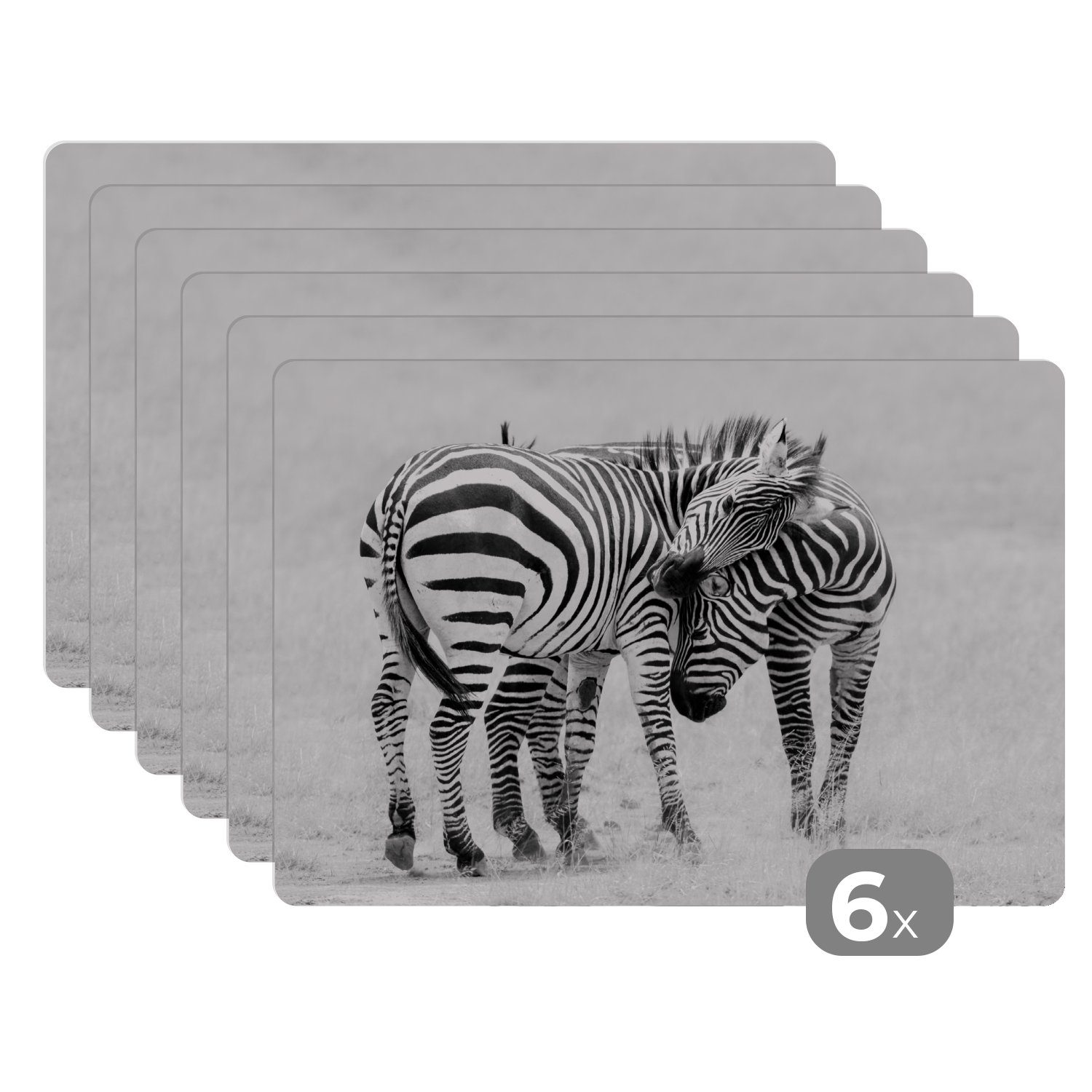- Zebra Platzdecken, Platzset, (6-St), - Safari, Tiere - Platzmatte, Tischmatten, Natur Platzset, MuchoWow, Schmutzabweisend