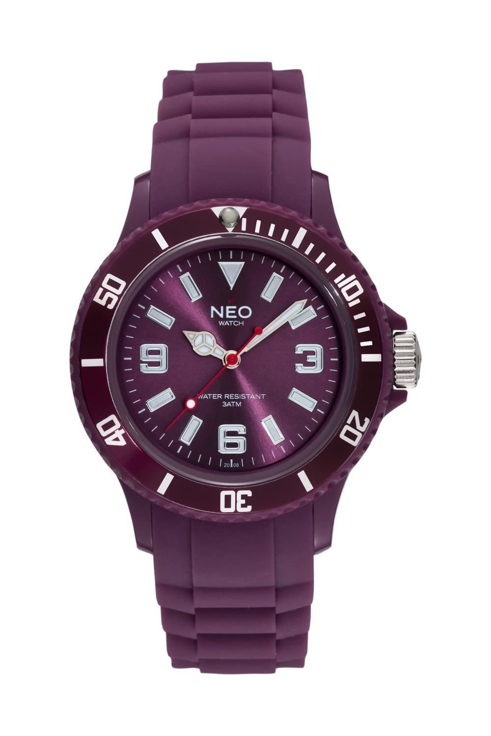 Neo Watch Quarzuhr Damenuhr Herrenuhr unisex violett lila NICE-1 Armbanduhr Modell N1-009 N1-009, Mineralglas, Damen Herren Uhr, violettes Gehäuse, lila Armband