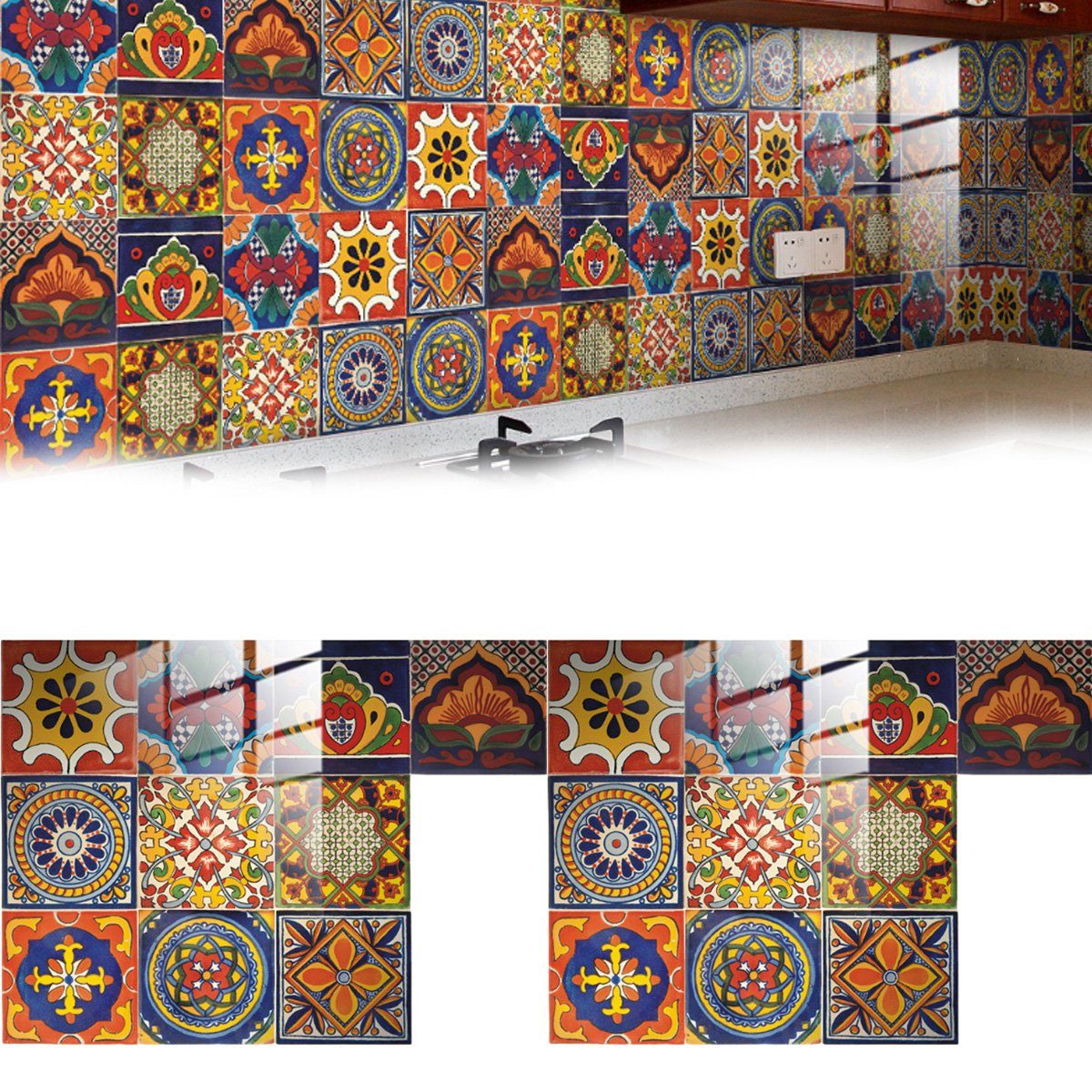 Jormftte Fliesenaufkleber Mosaik Küche Wandaufkleber,Bunt Wandfliese Aufkleber,für Badezimmer Mehrfarbig 1