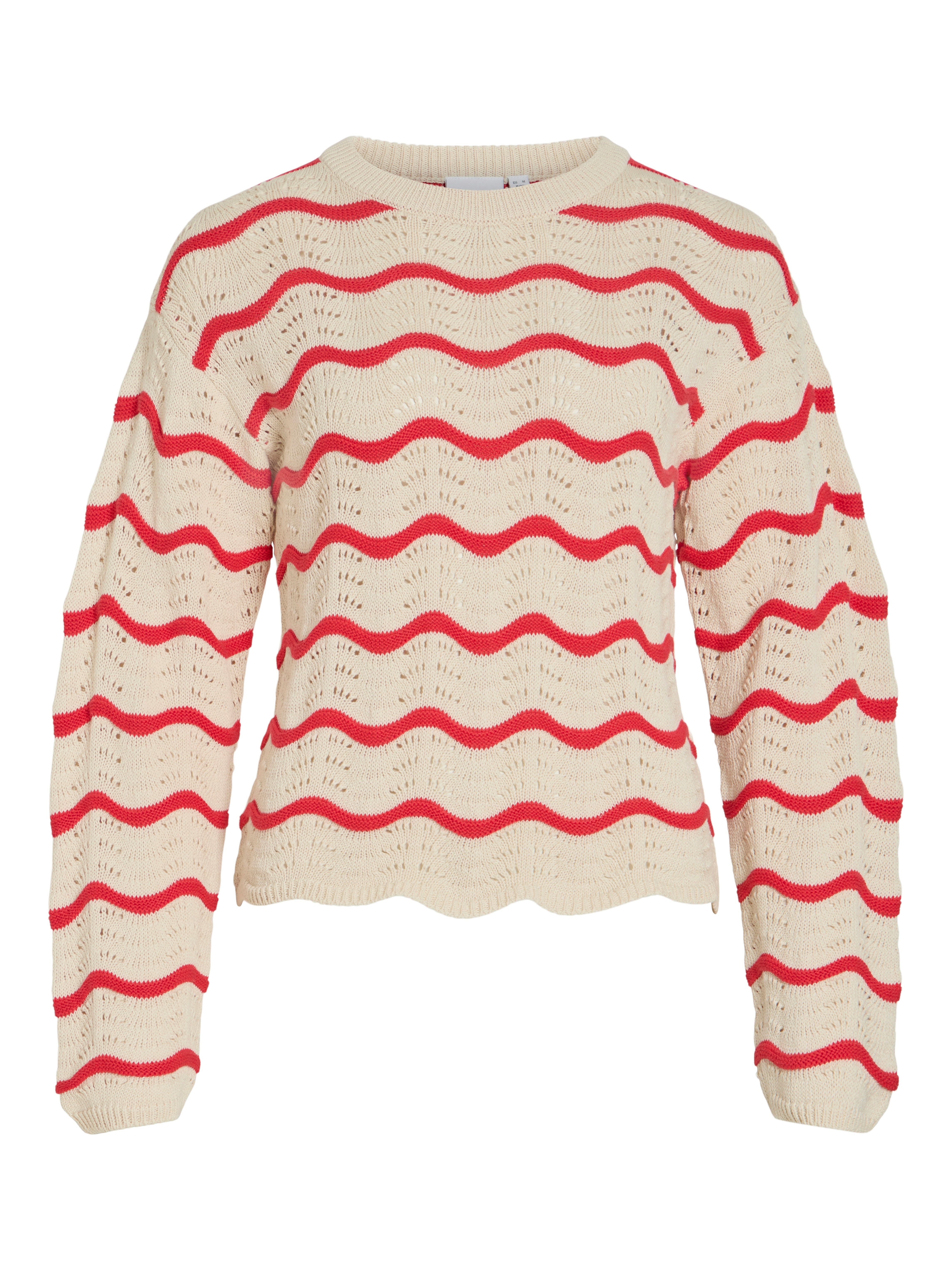 Vila Strickpullover VIWAVE O-NECK LS POINTELLE KNIT TOP-NOOS