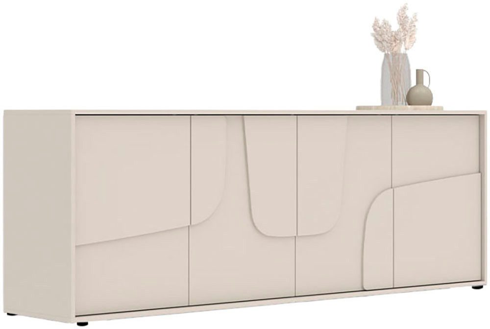 OTTO home Sideboard Stone, 205 cm breit, 4 Türen, Anrichte, Kommode, Stauraumschrank, 3D-Design, Push-to-open, Innenraum großzügig, Füße 14/2 cm wählbar