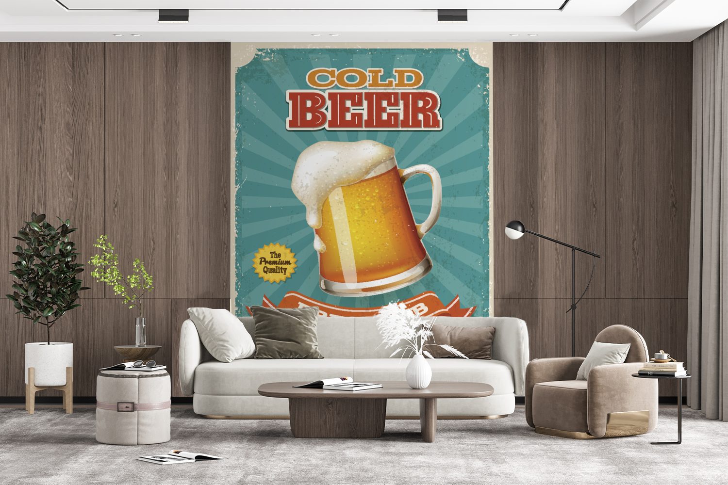 Wandtapete Matt, St), Vintage - Tapete Montagefertig Bier Vinyl bedruckt, für Banner, Wohnzimmer, Fototapete - MuchoWow - Mannshöhle (4