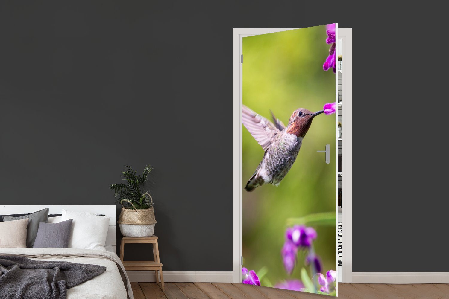 St), bedruckt, Kolibri Türtapete cm Natur, MuchoWow Tür, Fototapete für - Türaufkleber, - Matt, 75x205 (1 Vogel