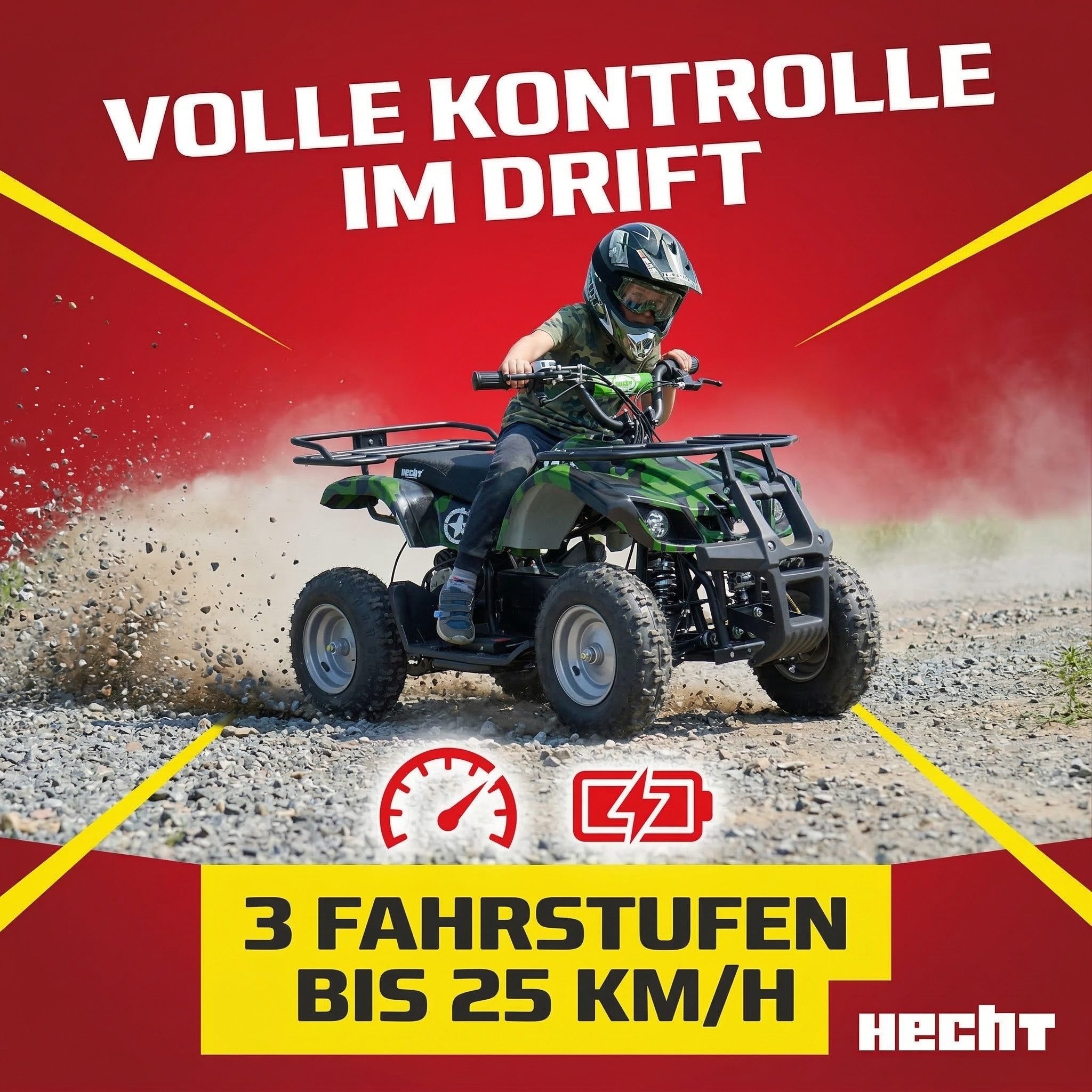 Hecht Elektro-Kinderquad 1000W bis 25 km/h 36V/12Ah Akku, Belastbarkeit 65 kg, Scheibenbremsen, Einstellbare Federung