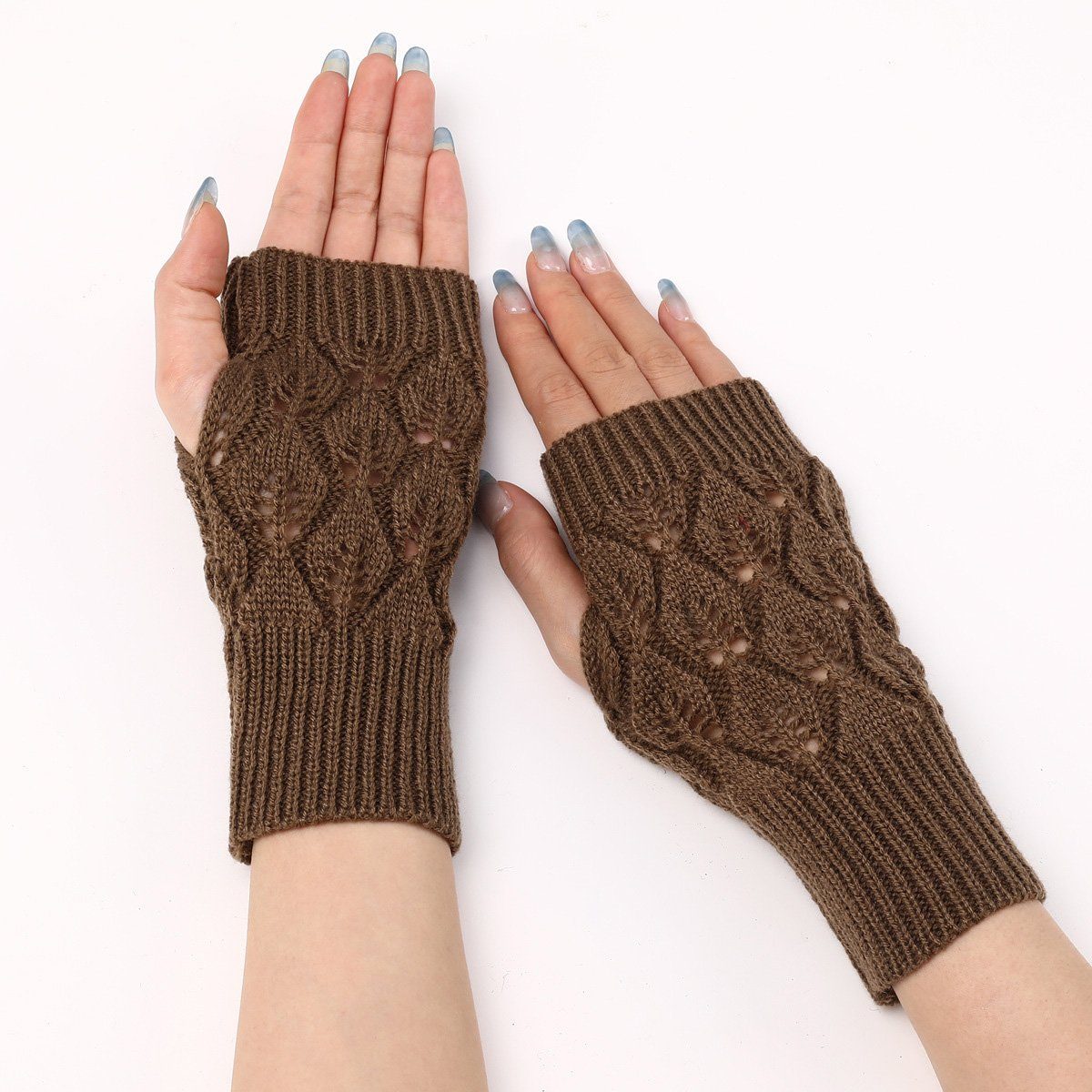 Jormftte Strickhandschuhe Fingerlose Handschuhe Damen,Pulswärmer Stricken,für Frauen Männer khaki