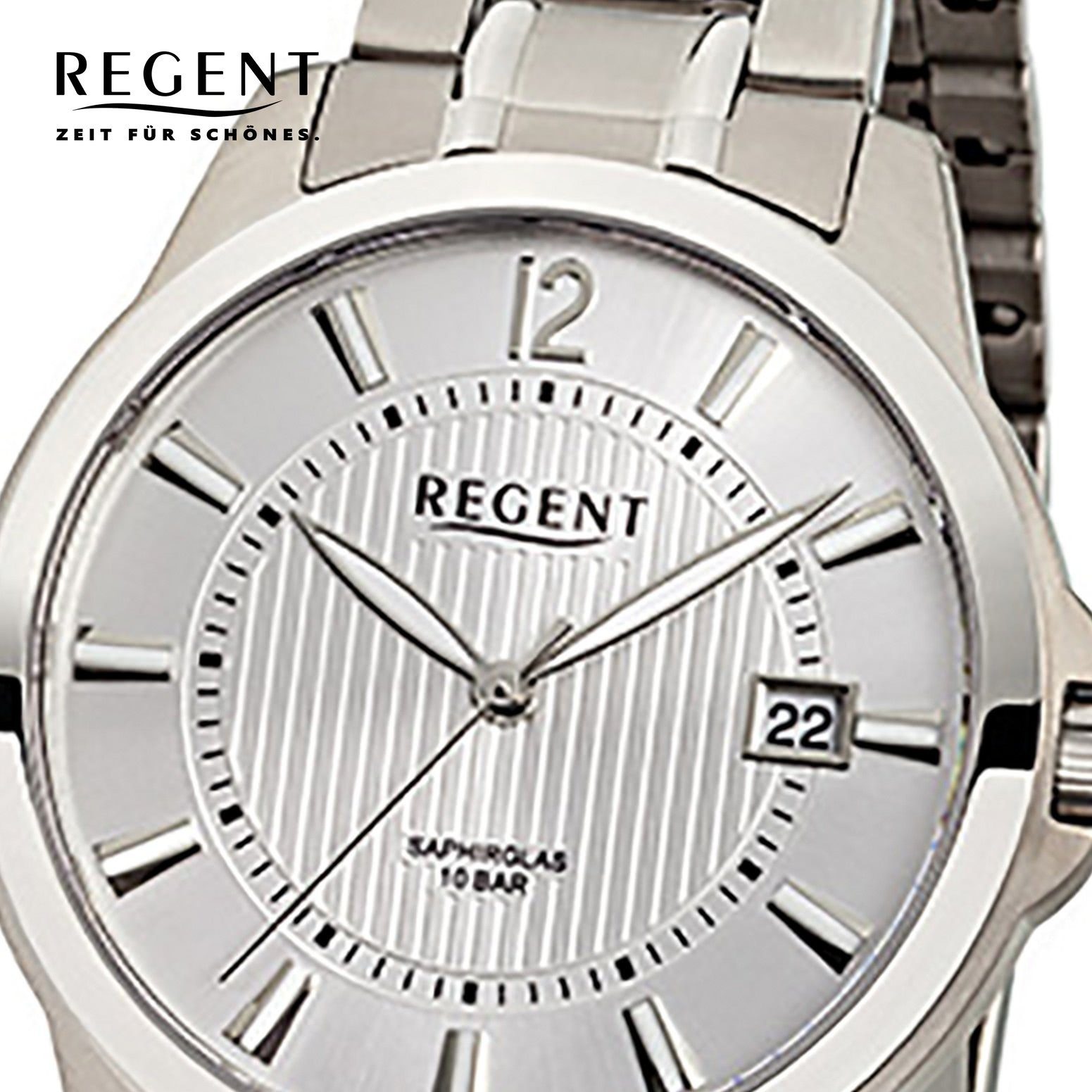 Analog, (ca. Herren mittel 39mm), Regent Titanarmband Herren-Armbanduhr Quarzuhr Regent Armbanduhr silber rund,