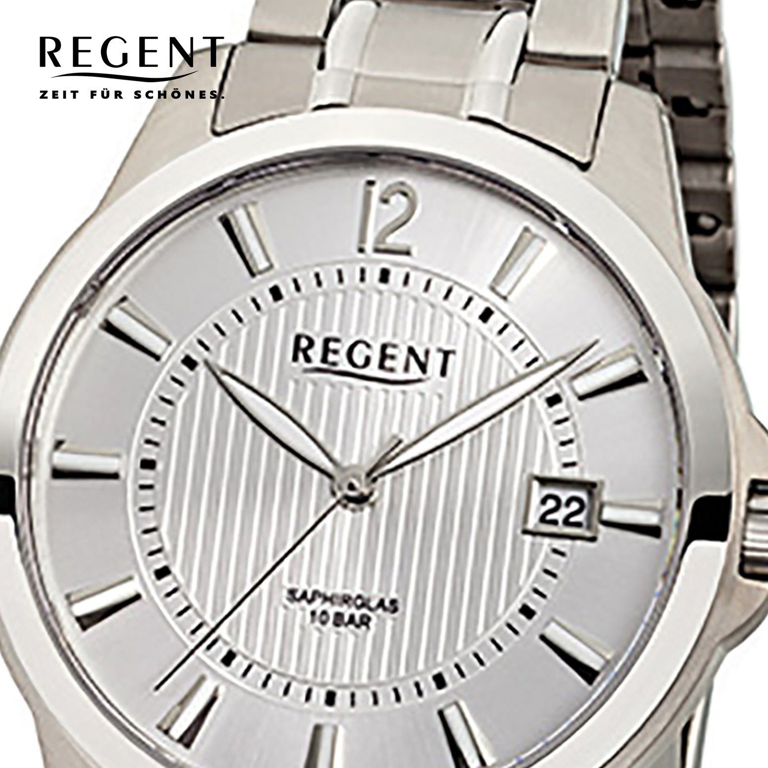 Regent Quarzuhr Regent Herren-Armbanduhr silber Analog, (Analoguhr), Herren Armbanduhr rund, mittel (ca. 39mm), Titanarmband