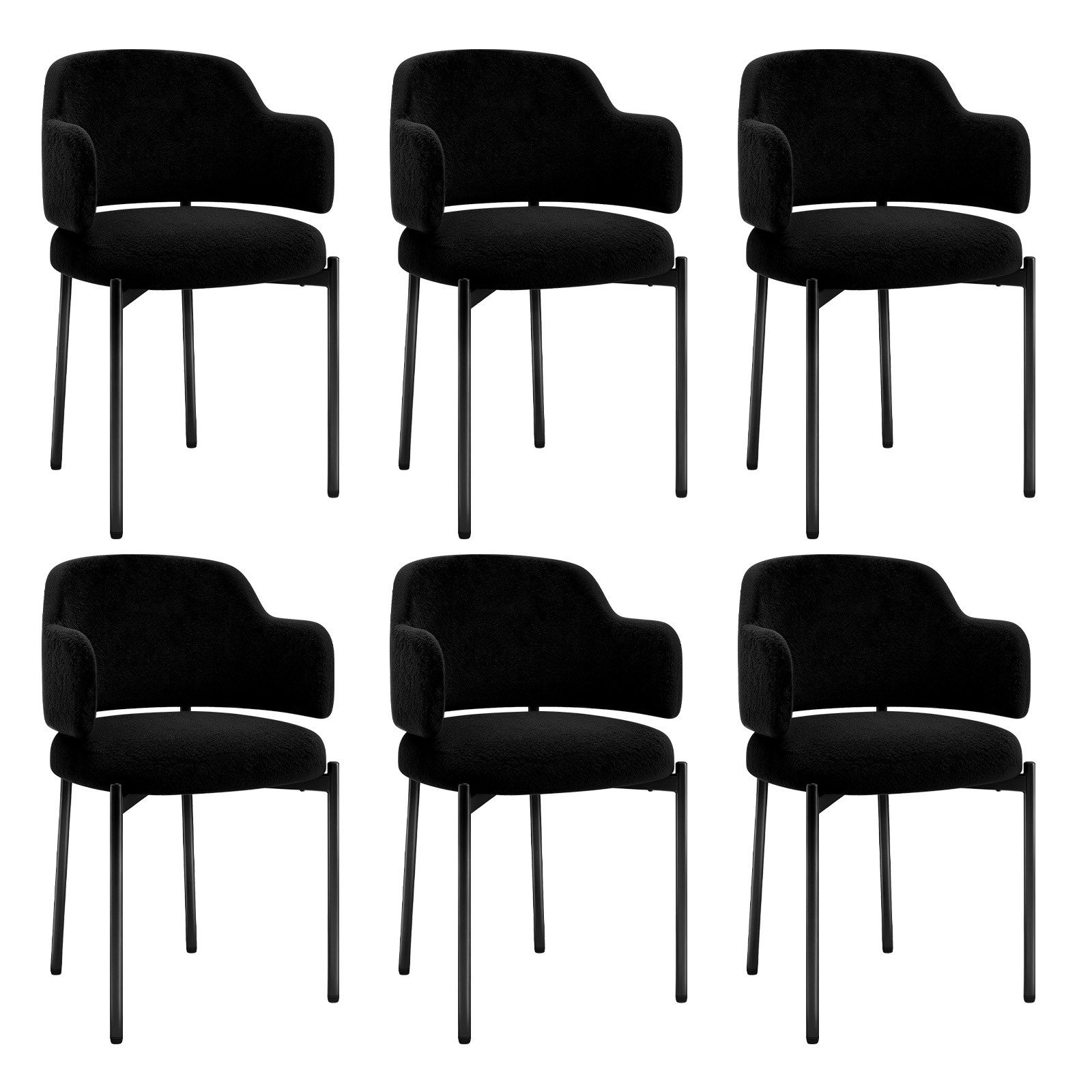 Puluomis Esszimmerstuhl Set mit gebogene Rücklehne und Armlehne, Boucle weiß / schwarz (6 St), 2/4/6/8er Küchenstühle Küchenstühle Polsterstuhl