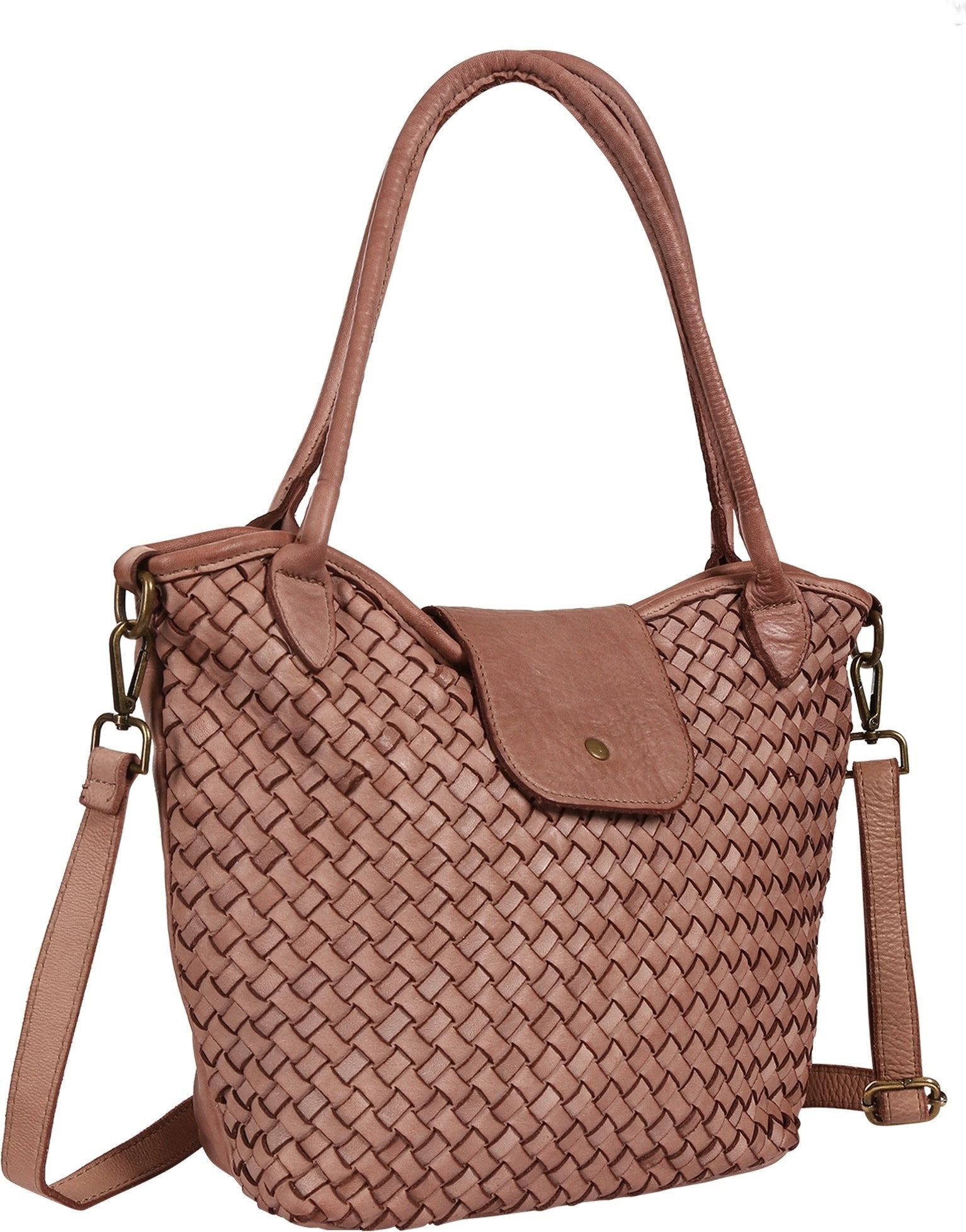 Toscanto Schultertasche Toscanto Damen Schultertasche Leder (Schultertasche), Damen Leder Schultertasche, altrosa ca. 38cm